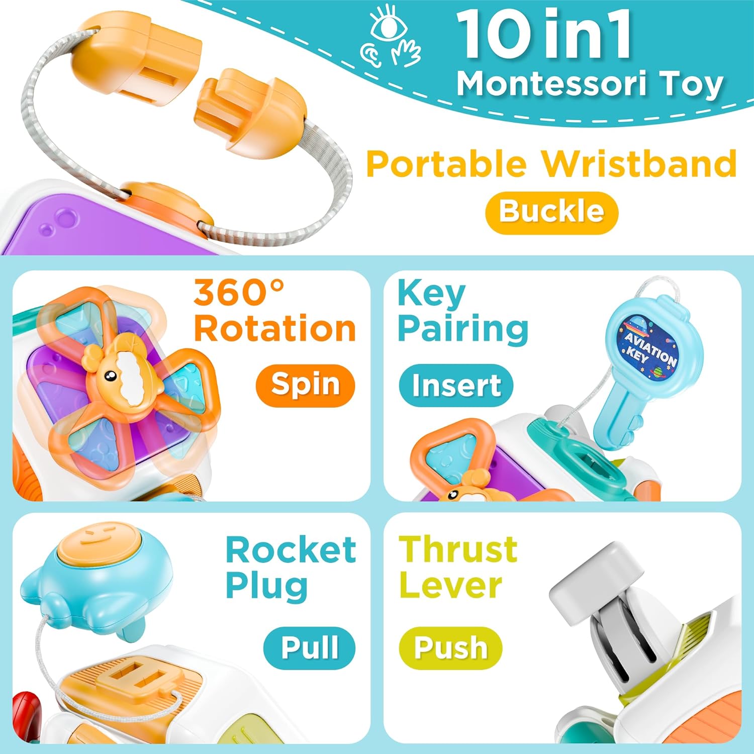 10-in-1 Baby Activiteitenkubus | Montessori Reisspeelgoed voor Peuters 6-36 Maanden | Educatief Cadeau