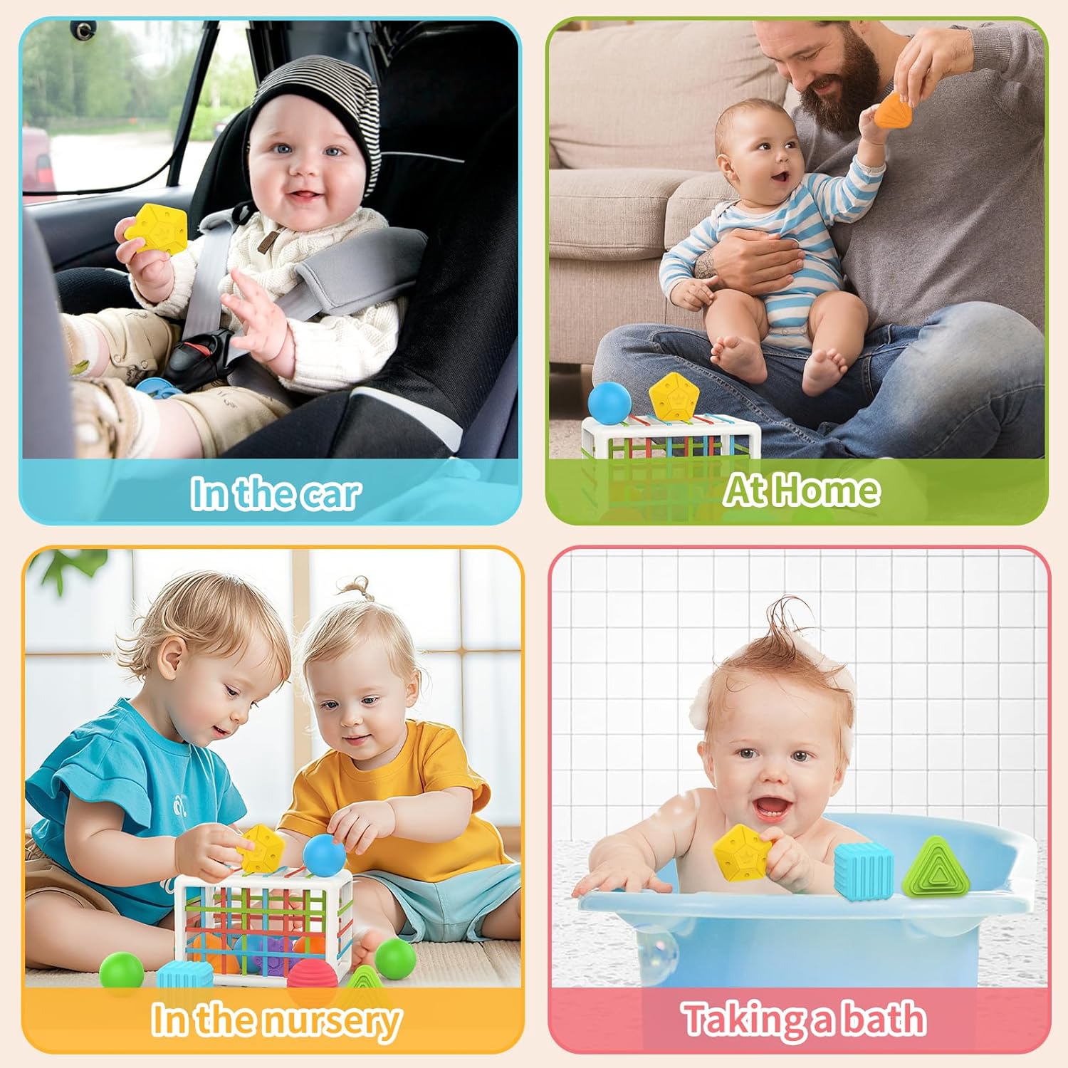 Montessori Sorteerbox voor Baby's van 1 Jaar - Sensorisch Speelgoed met Elastische Banden voor Jongens en Meisjes - Educatieve Vormenstoof als Verjaardagscadeau