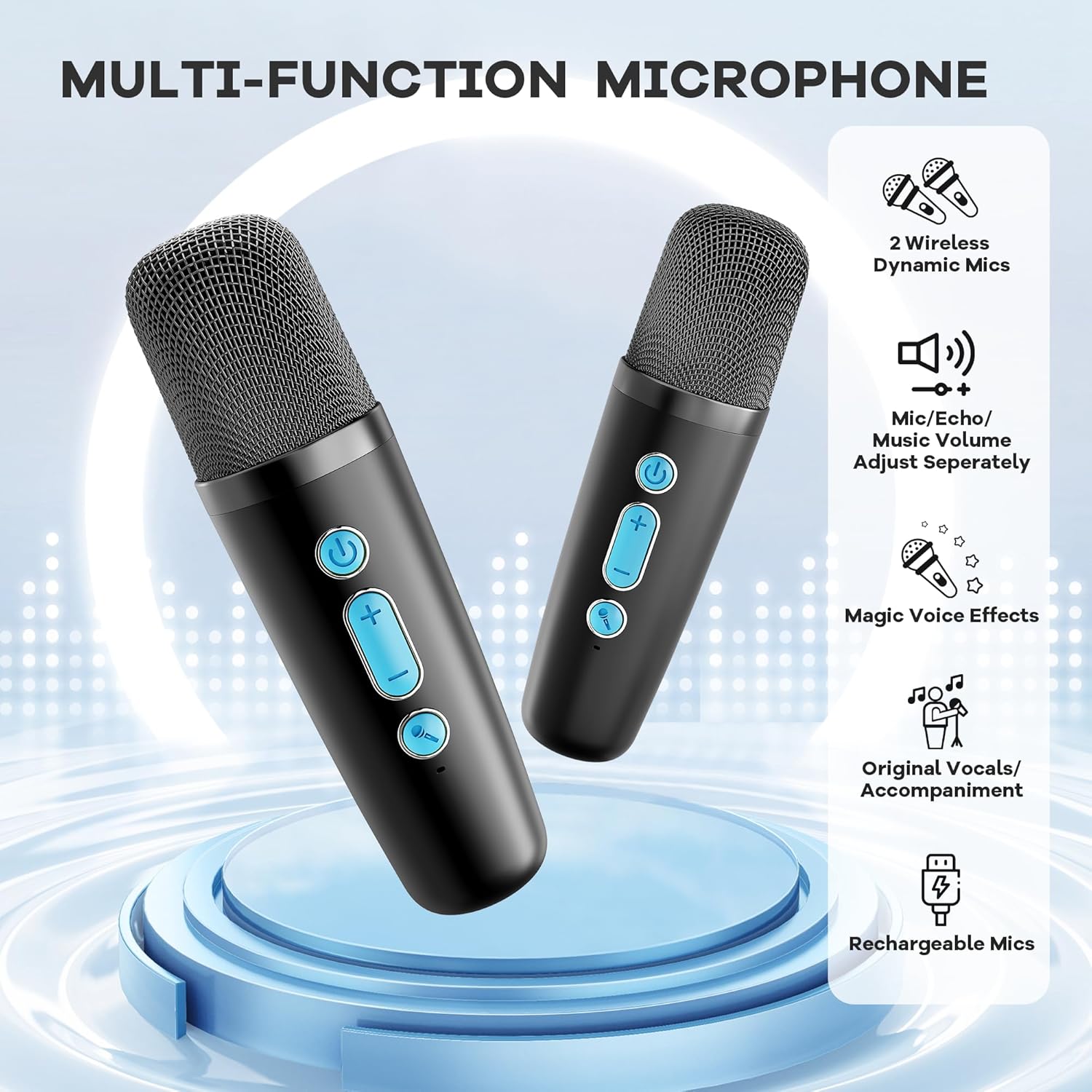 Mini karaoke machine | Bluetooth speaker met 2 draadloze microfoons