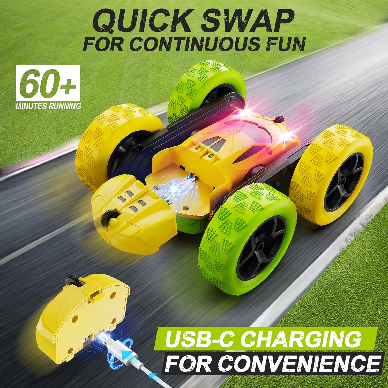 RC Auto 4WD Stuntauto | Afstandsbediening Auto met LED & 360° Flips | USB-C Oplaadbare Baterijen | Cadeau 6-12 Jaar