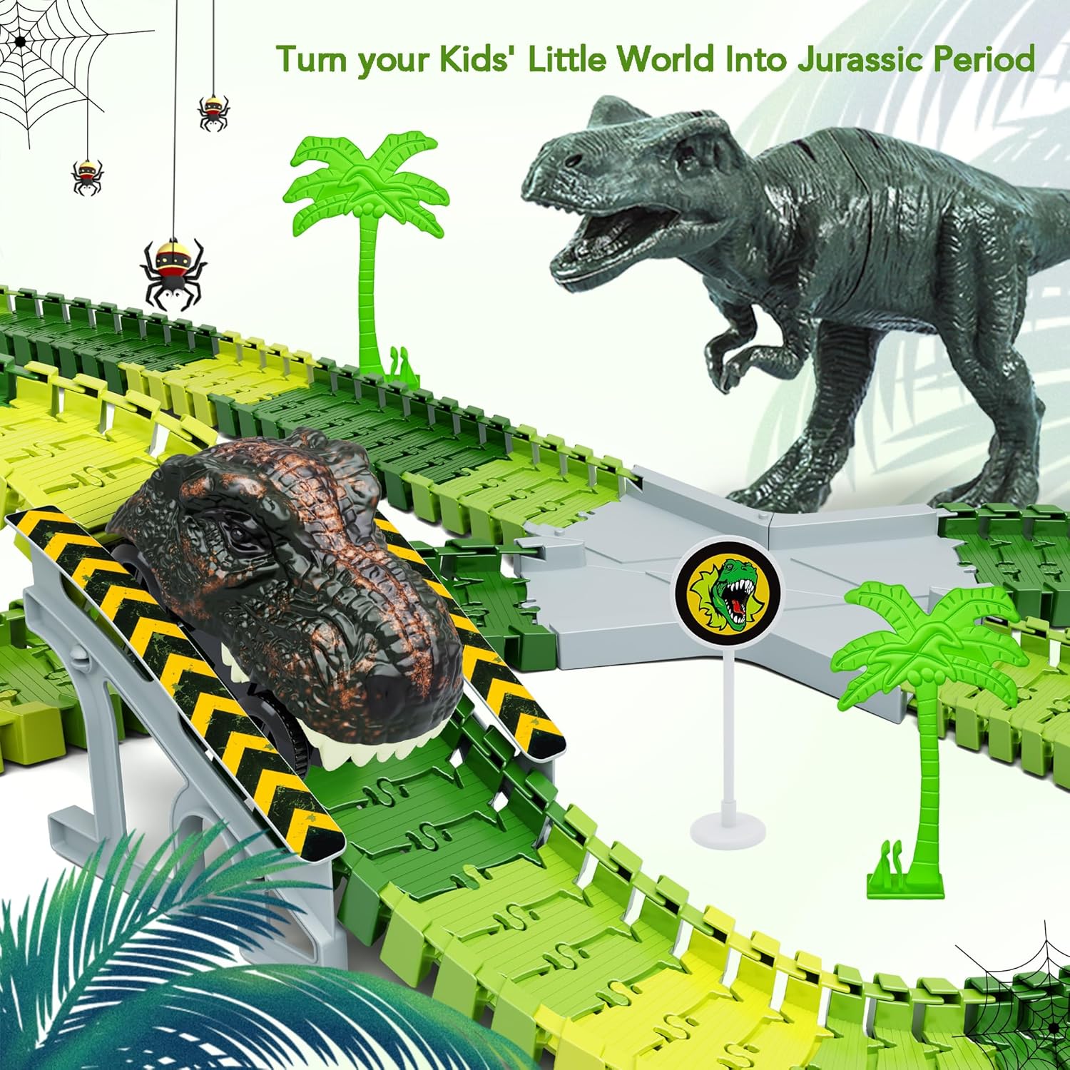 Dinosaurus Racebaan | Flexibele Baan met 2 Auto’s & Dino Figuren | Speelset voor Jongens & Meisjes vanaf 3 Jaar