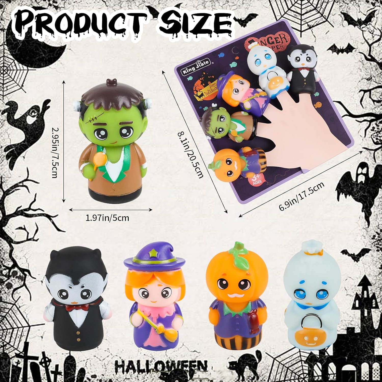 Halloween vingerpoppetjes 5 stuks | Pompoen & heks figuren