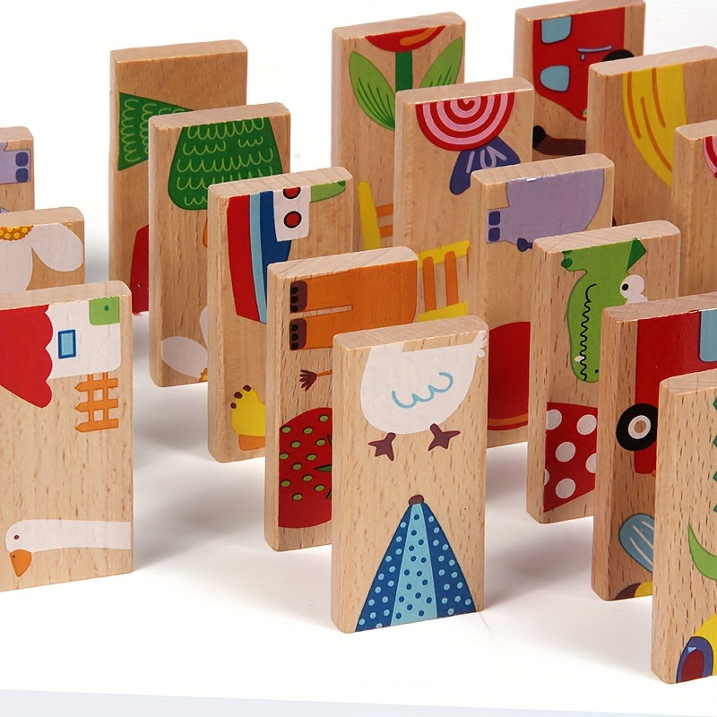 28-delige Dieren Domino Set | Houten Educatief Spel voor Kinderen, Feestdagencadeau