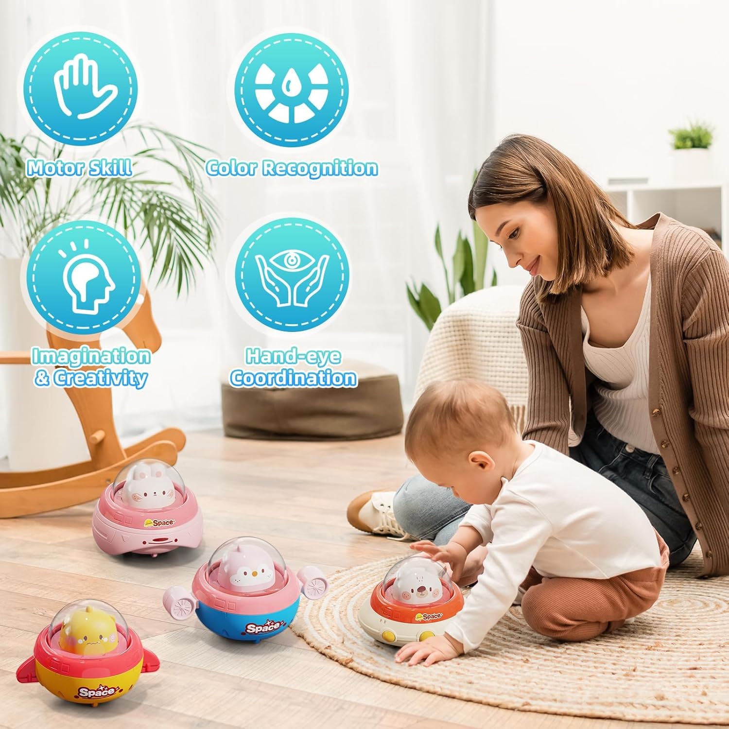 Dier-Thema Druk & Ga Auto's | Baby Speelgoed 6-36 Maanden | Perfect voor Reizen of Speeltijd