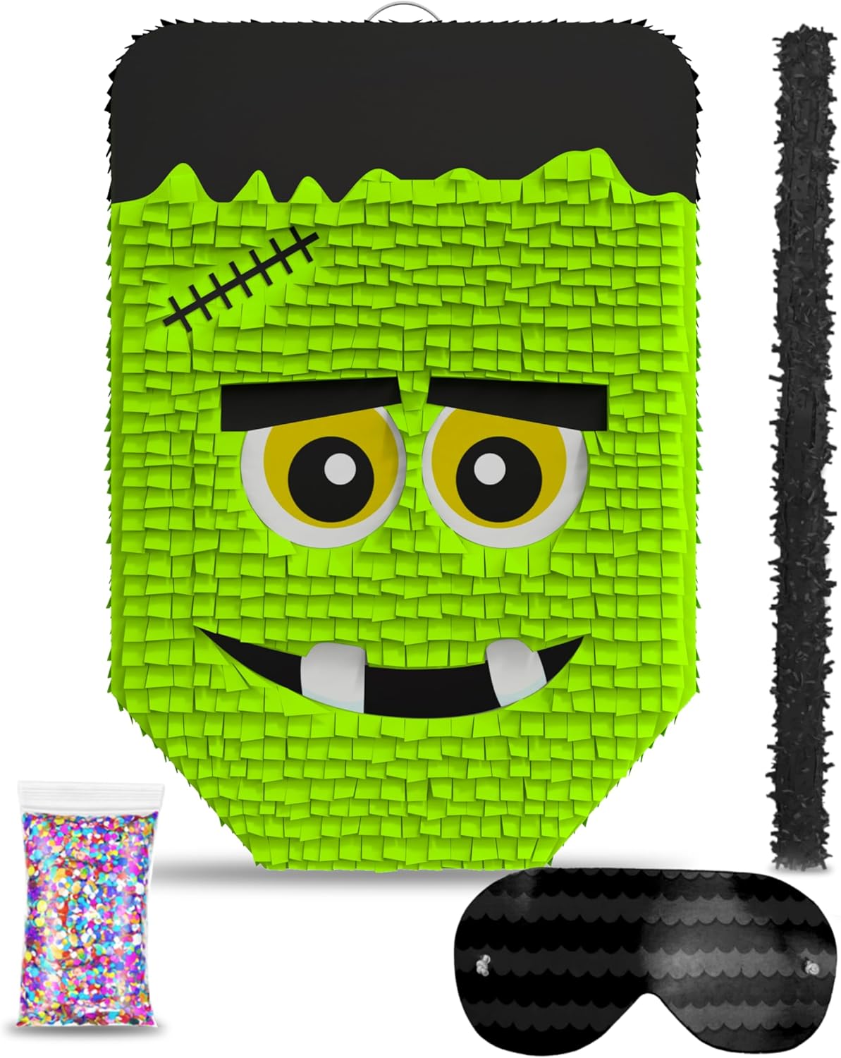 Frankenstein Piñata Set voor Halloween Feestjes - Complete 3-delige Bundel met Stok en Blinddoek voor Kinderen en Volwassenen - Griezelige Decoratie en Spel