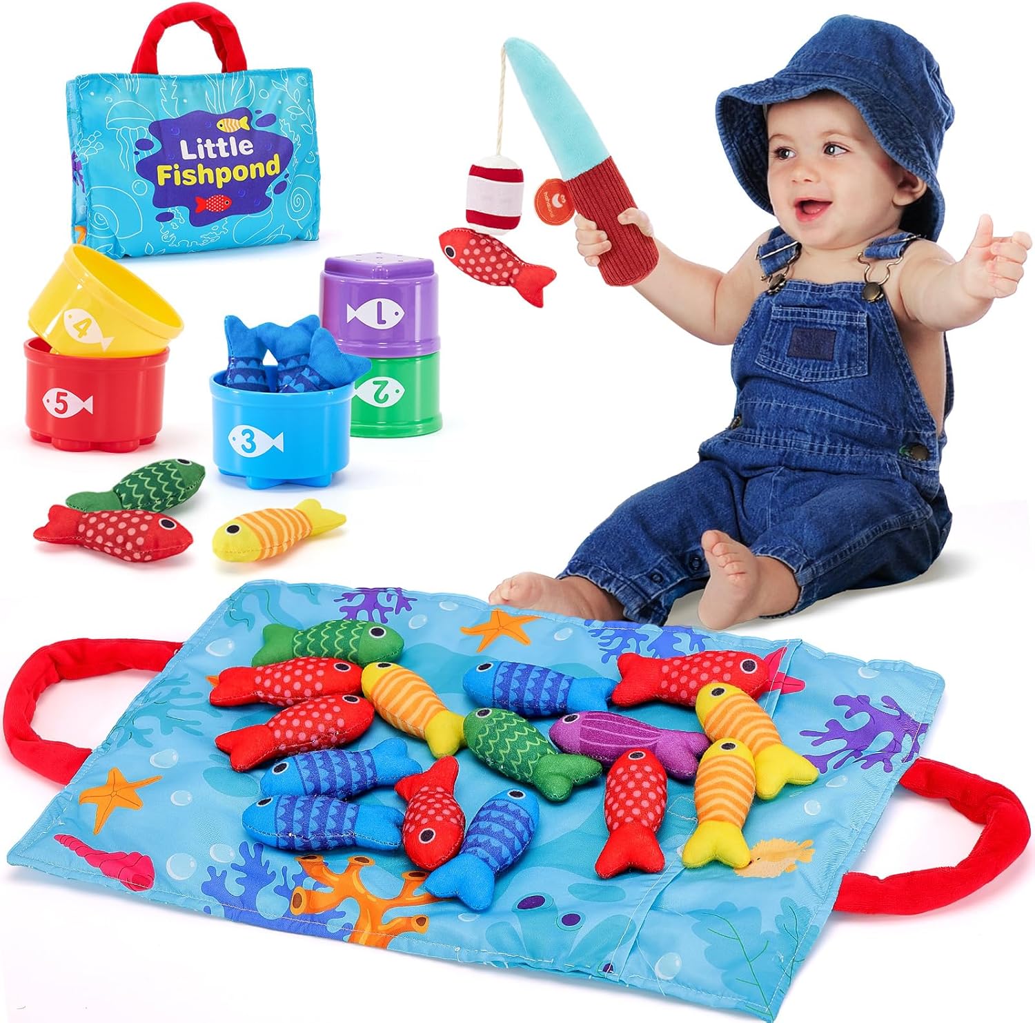 10-in-1 Kleding Visspel Montessori Speelgoed | Nummer Tellen en Kleur Sorteren met Stapelbekers Peuterspeelgoed
