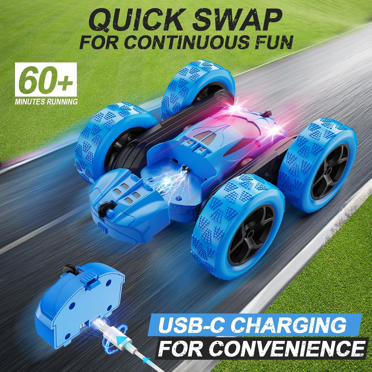 RC Auto 4WD Stuntauto | Afstandsbediening Auto met LED & 360° Flips | USB-C Oplaadbare Baterijen | Cadeau 6-12 Jaar