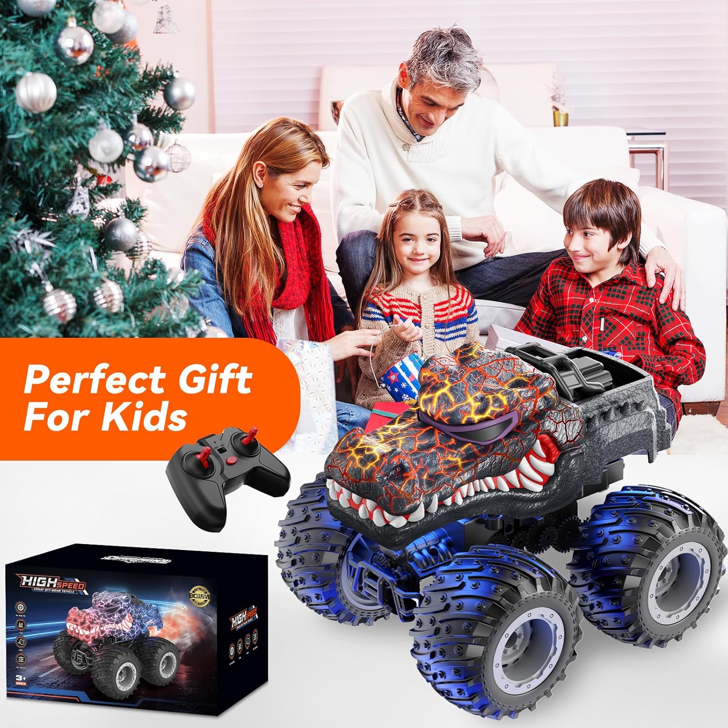 RC Auto Monstertruck 2.4GHz – Speelgoed met Licht & Spray, Cadeau 3-8 jr