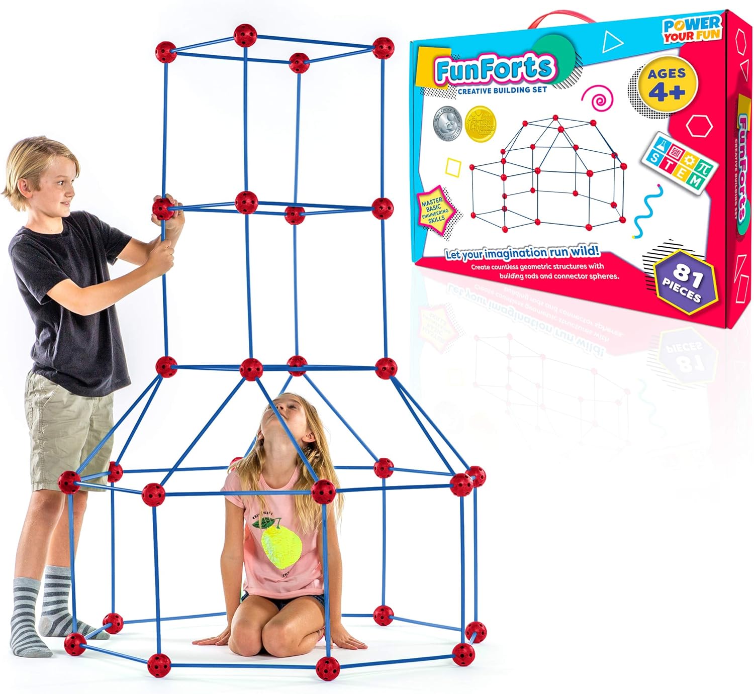 Glow-in-the-Dark Fort Bouwset | STEM Constructiespeelgoed met 81 Stuks | Binnen- & Buitenplezier