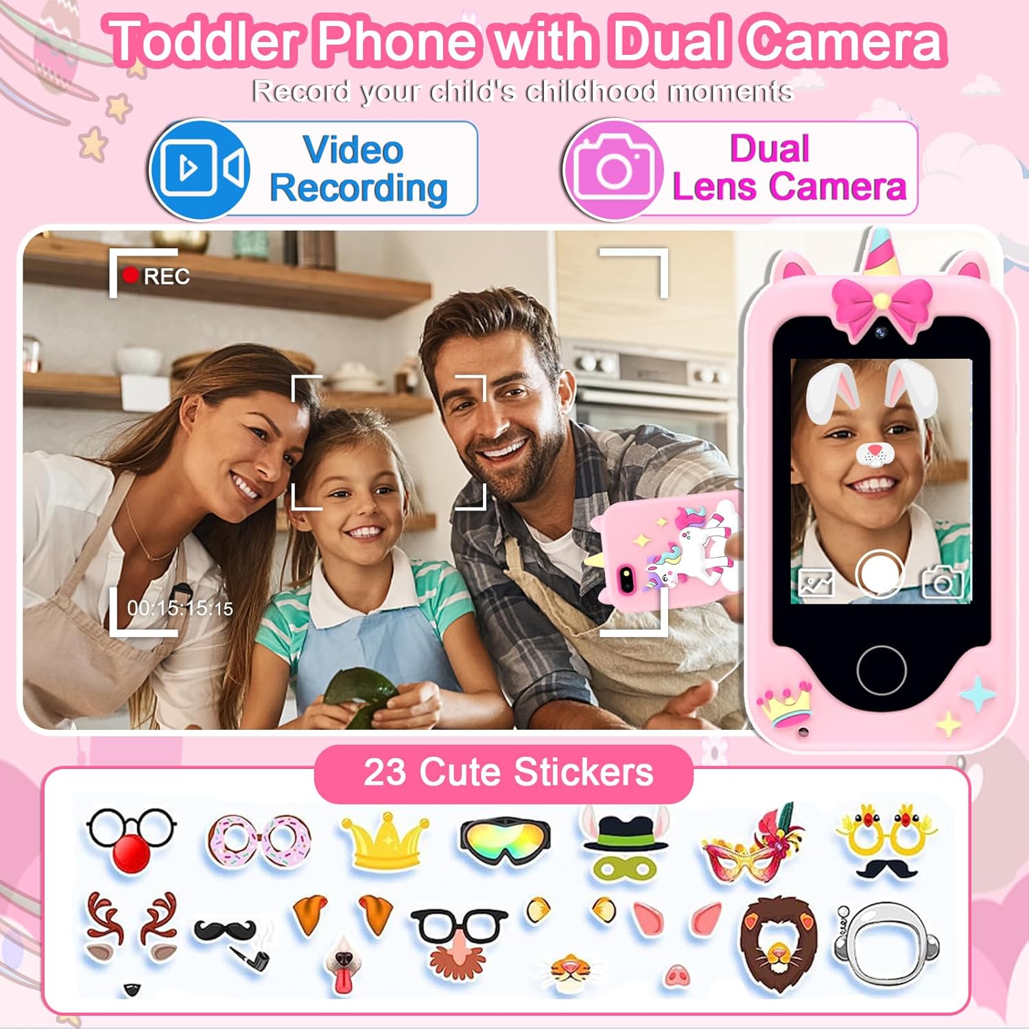 Kinder smartphone speelgoed | Touchscreen leerspel telefoon met dual camera