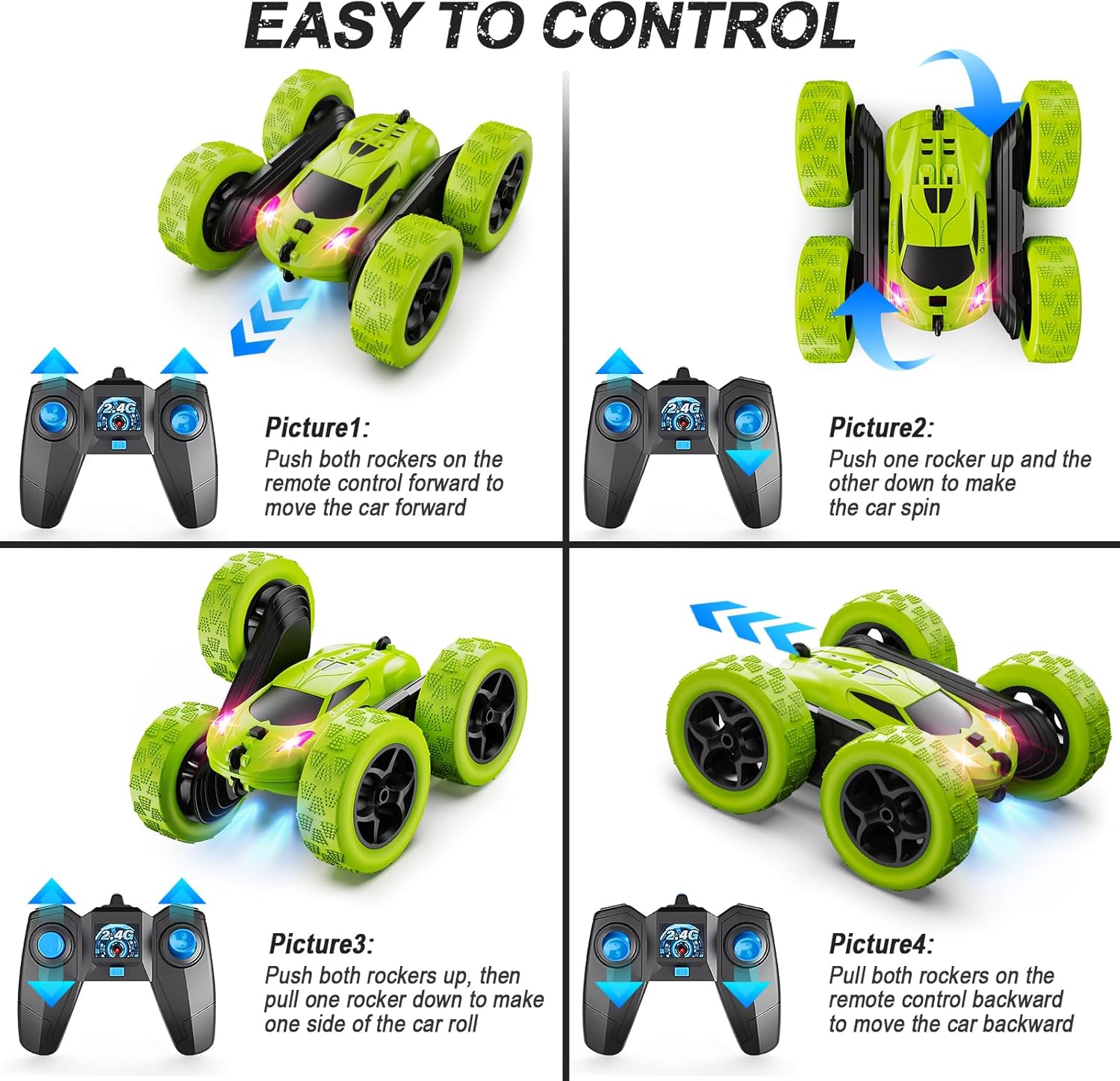 RC Auto 4WD Stuntauto | Afstandsbediening Auto met LED & 360° Flips | USB-C Oplaadbare Baterijen | Cadeau 6-12 Jaar