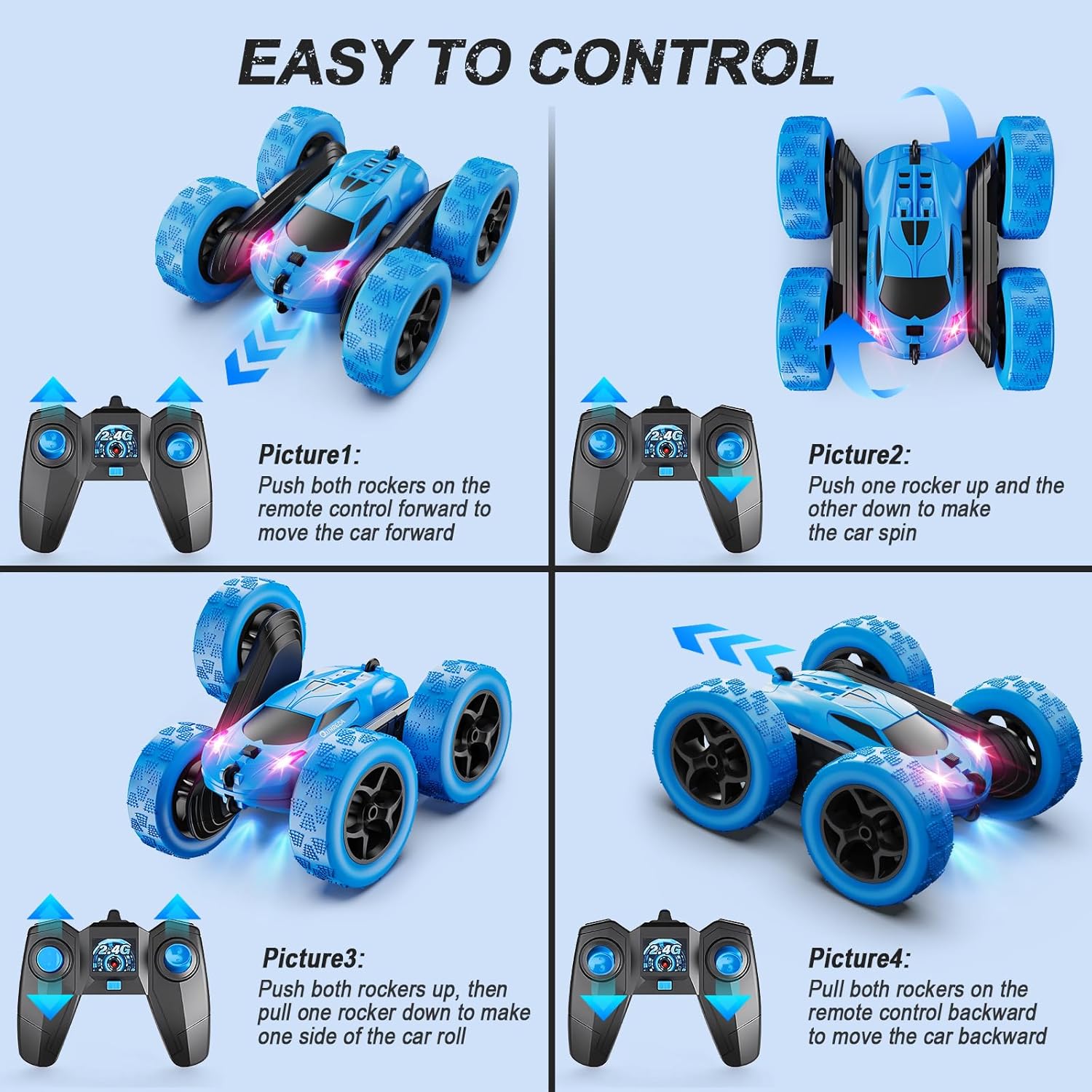 RC Auto 4WD Stuntauto | Afstandsbediening Auto met LED & 360° Flips | USB-C Oplaadbare Baterijen | Cadeau 6-12 Jaar