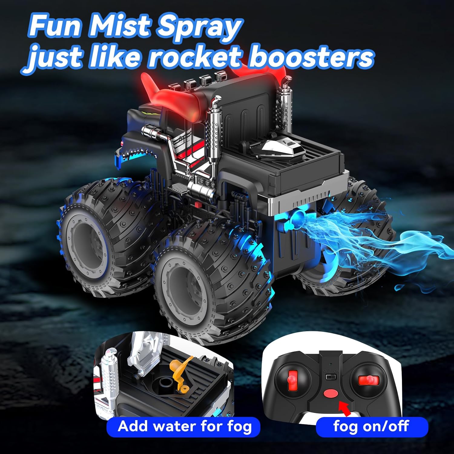 RC Auto Monstertruck 2.4GHz – Speelgoed met Licht & Spray, Cadeau 3-8 jr