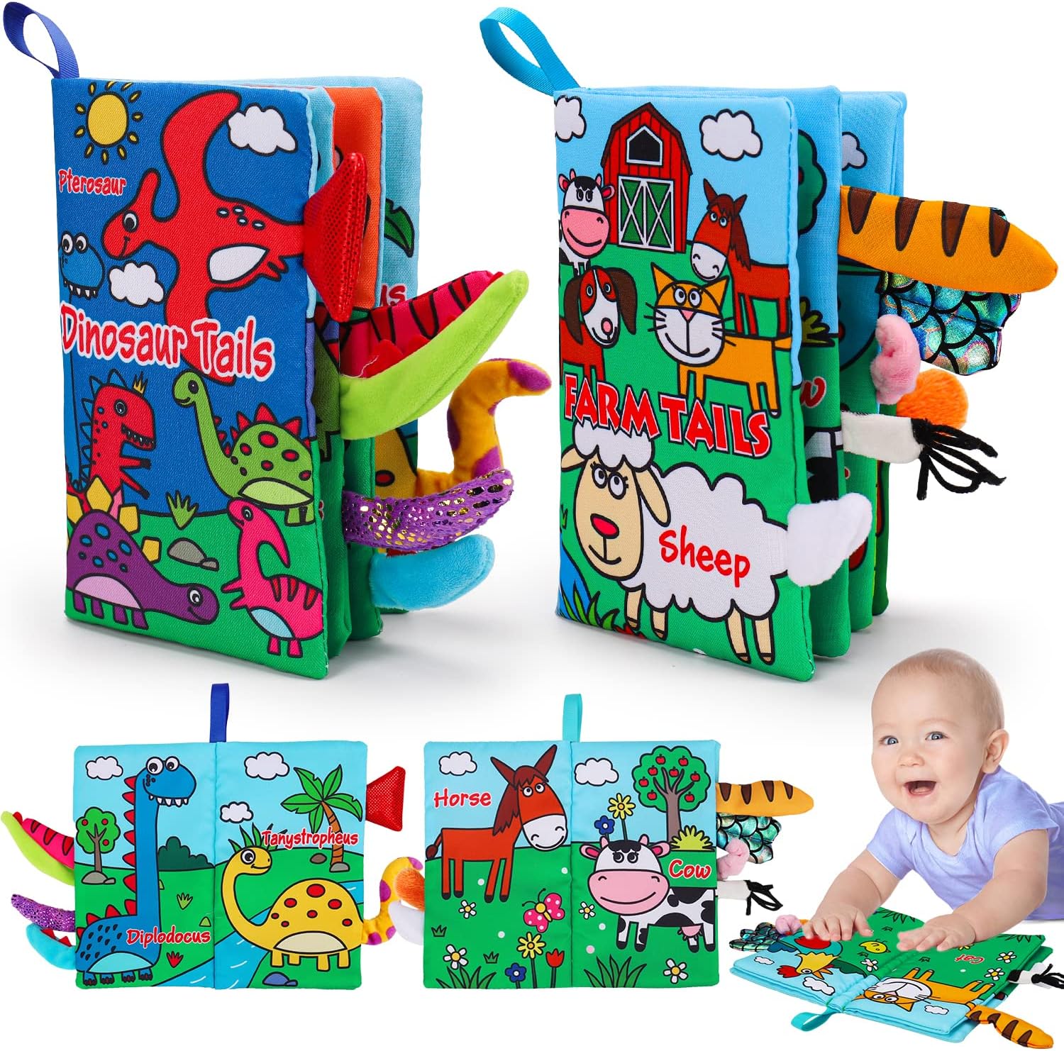 2 Stuks Zachte Stoffen Babyboeken | Hoog contrast zintuiglijk speelgoed voor baby's, knisperend voel- en bijtspeelgoed van 6 tot 12 maanden