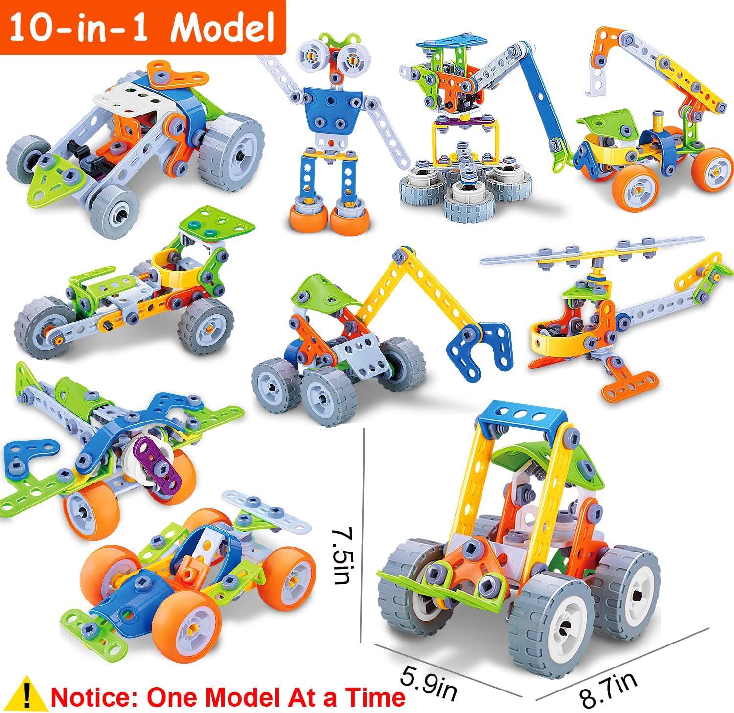 10-in-1 STEM Bouw Speelgoed voor Kids 4-8 | Bouw & Robot Speelgoed Set | Educatief Cadeau voor Jongens & Meisjes | Verjaardag Kerst Idee