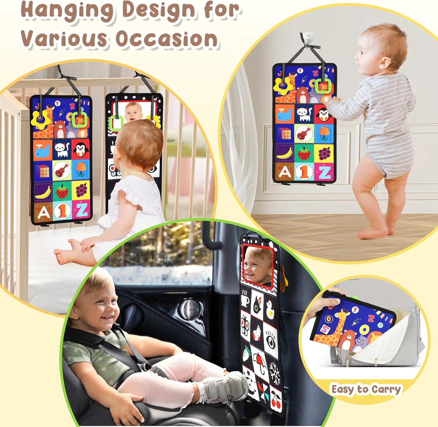 Sensorische Buiktrainer voor Pasgeboren Baby's van 0-12 Maanden - Zwart-Wit Contrast Speelgoed met Spiegel en Knisperboekje voor Jongens en Meisjes - Montessori Kraamcadeau