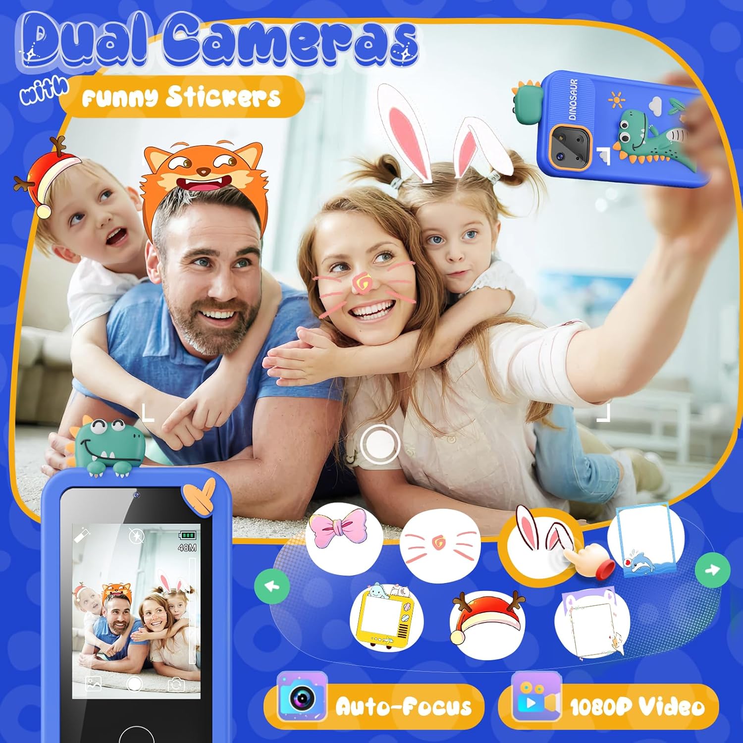Dino Smartphone Speelgoed | Mini Smartphone met 16 Educatieve Spelletjes en Dubbele Camera voor Kinderen van 3-9 Jaar