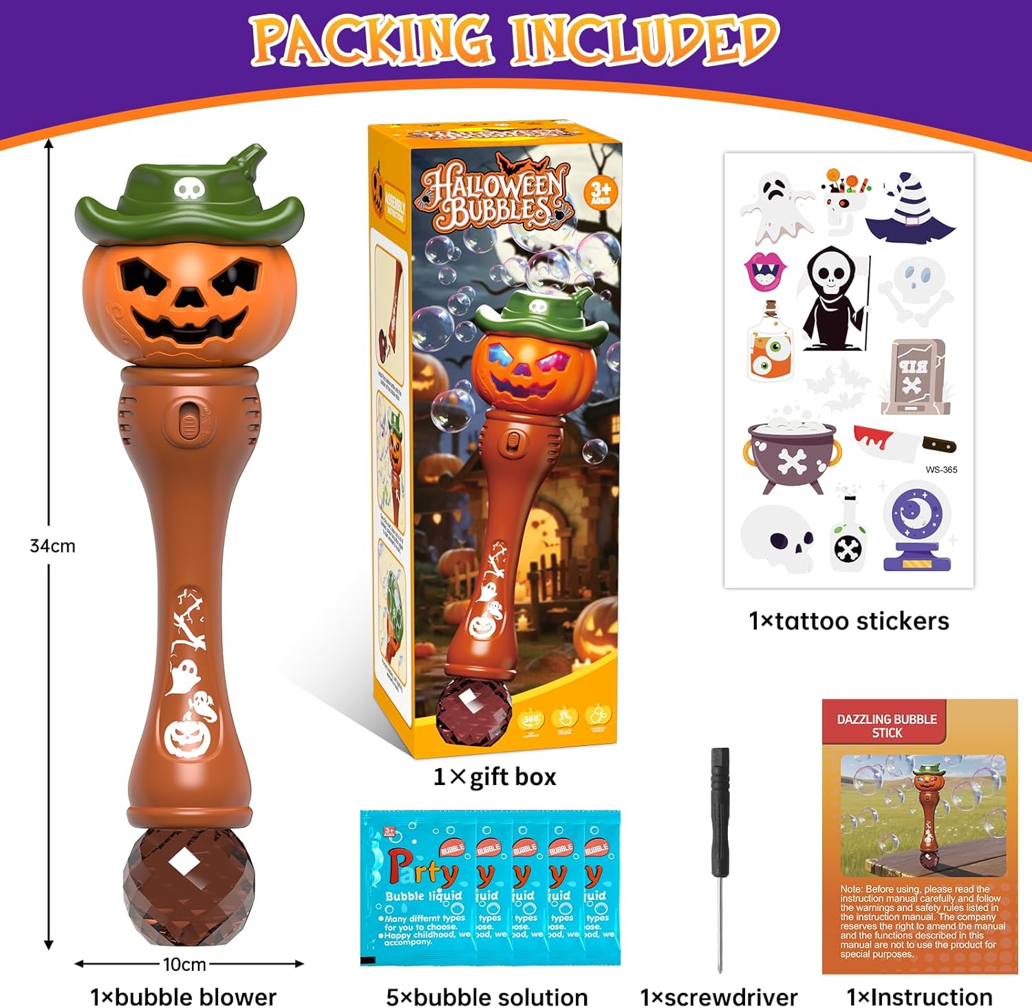 Halloween Pompoen Bellenblaas Machine voor Kinderen - Automatische Bellenblaasstaf met Licht en Geluid voor Jongens en Meisjes - Griezelig Speelgoed Cadeau voor Feestjes