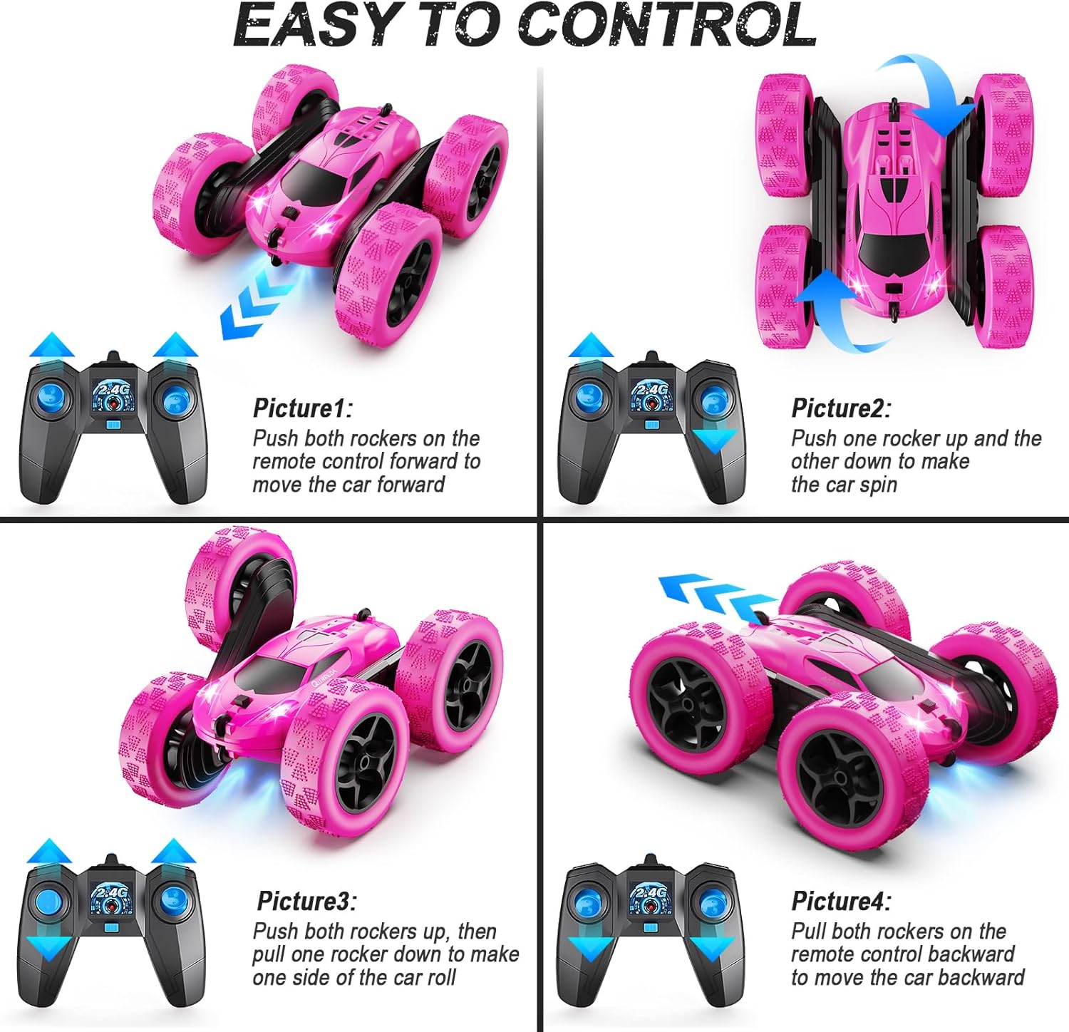 RC Auto 4WD Stuntauto | Afstandsbediening Auto met LED & 360° Flips | USB-C Oplaadbare Baterijen | Cadeau 6-12 Jaar