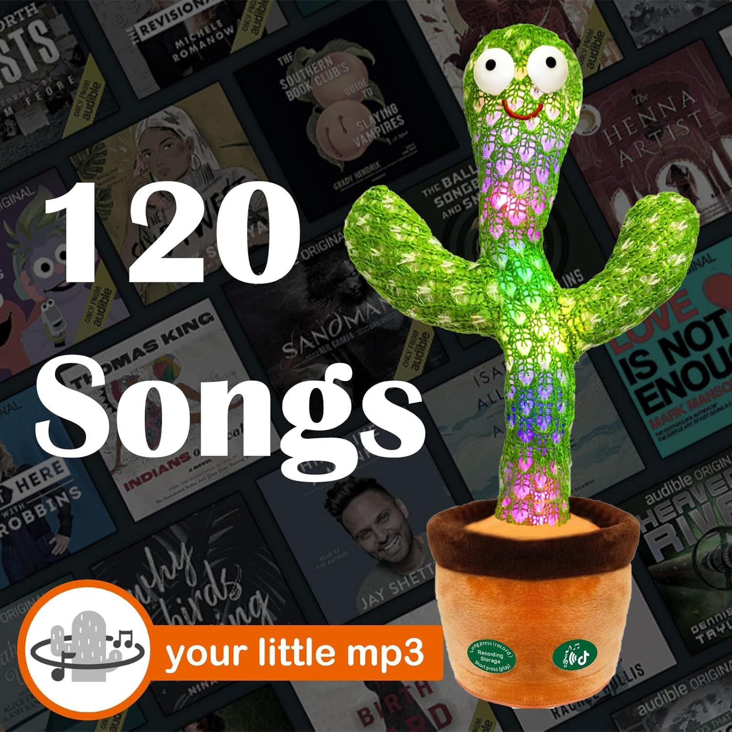Dansende en Pratende Cactus met LED l  120 Liedjes met opnamen functie voor 15 Liedjes