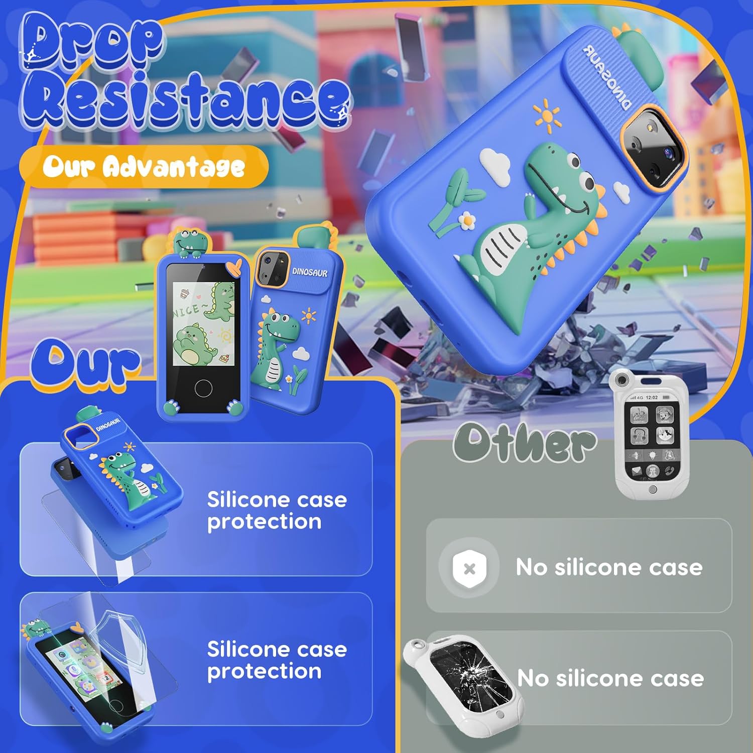 Dino Smartphone Speelgoed | Mini Smartphone met 16 Educatieve Spelletjes en Dubbele Camera voor Kinderen van 3-9 Jaar