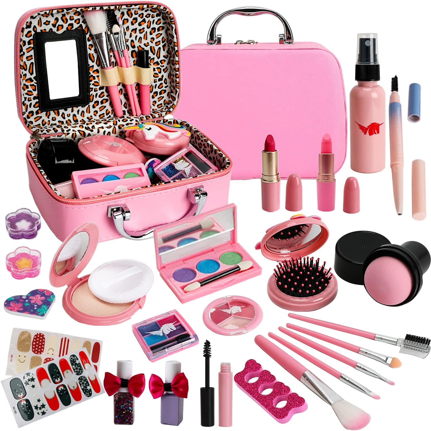 Kids Wasbare Make-up Set | Echte Make-up Set voor Meisjes 4-10 Jaar | Prinsessen Verkleden Speelgoed | Kerst Verjaardag Cadeau