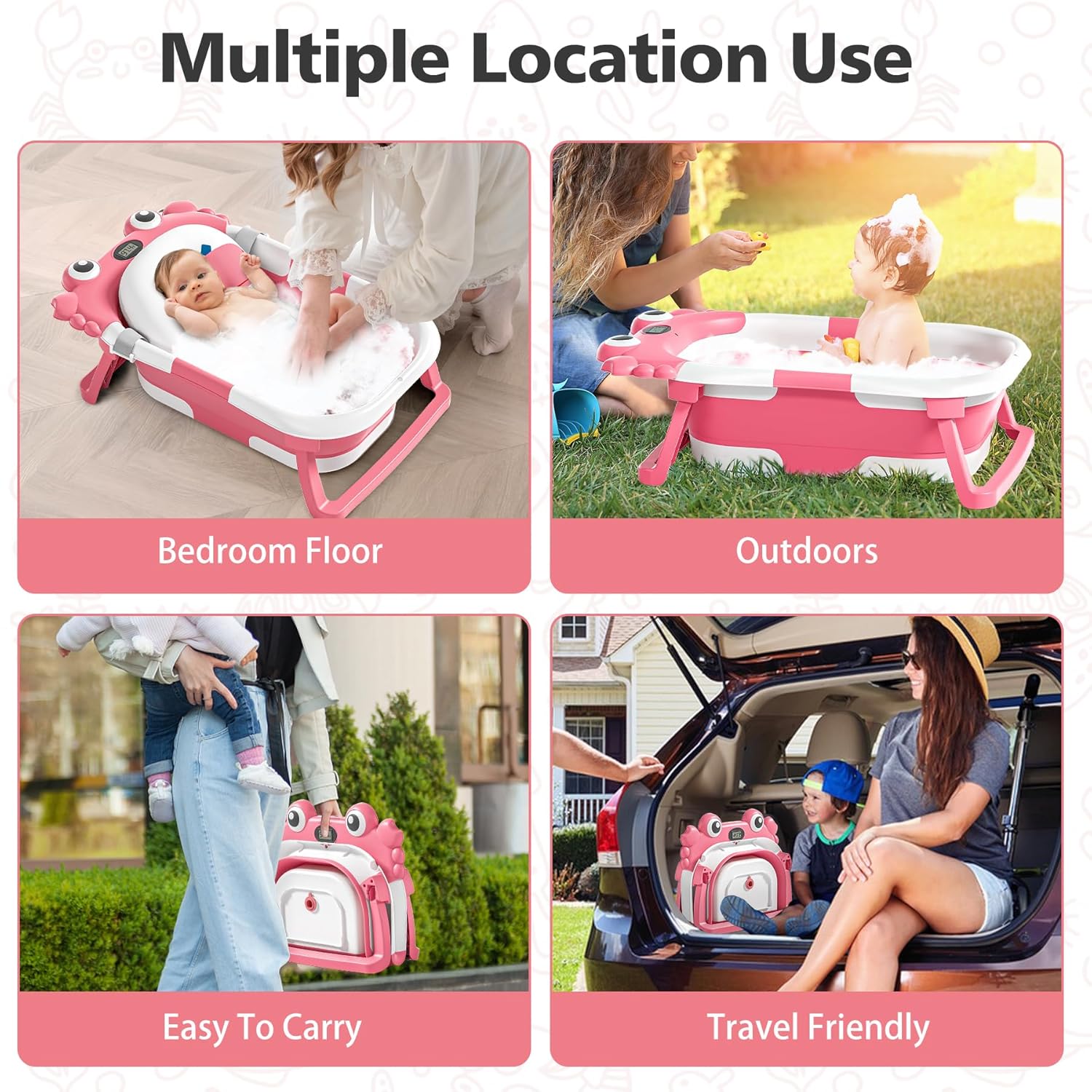 Inklapbaar babybad met thermometer | draagbaar opvouwbaar reisbad 0-36 maanden