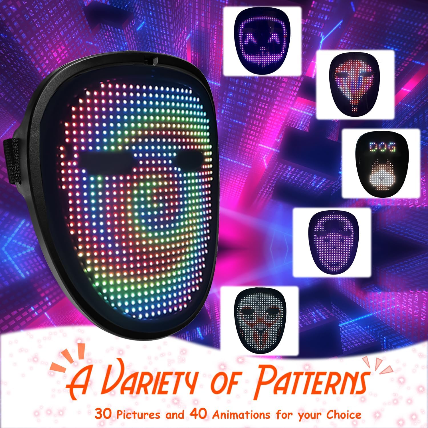 LED masker met gebarenbediening | Lichtgevend masker voor cosplay & feest