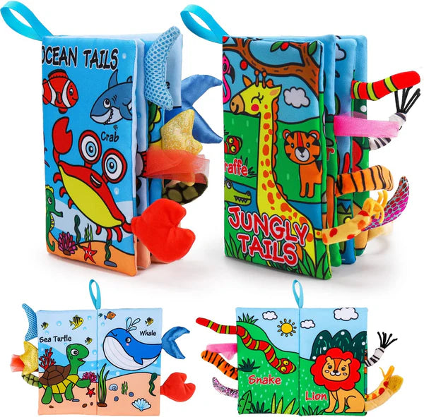 2 Stuks Zachte Stoffen Babyboeken | Hoog contrast zintuiglijk speelgoed voor baby's, knisperend voel- en bijtspeelgoed van 6 tot 12 maanden