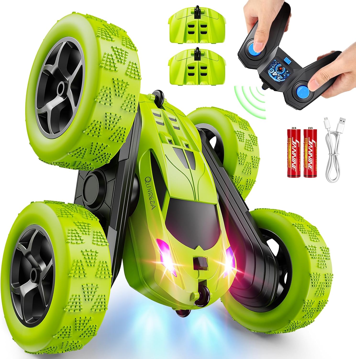 RC Auto 4WD Stuntauto | Afstandsbediening Auto met LED & 360° Flips | USB-C Oplaadbare Baterijen | Cadeau 6-12 Jaar