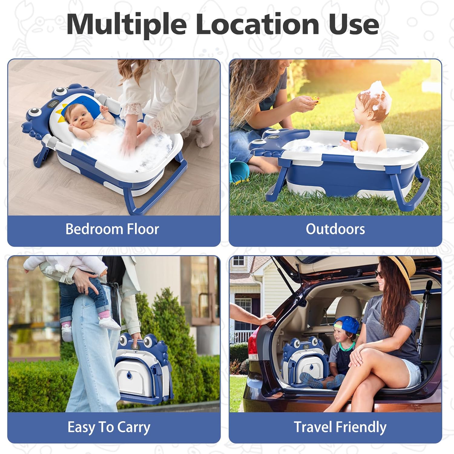 Inklapbaar babybad met thermometer | draagbaar opvouwbaar reisbad 0-36 maanden