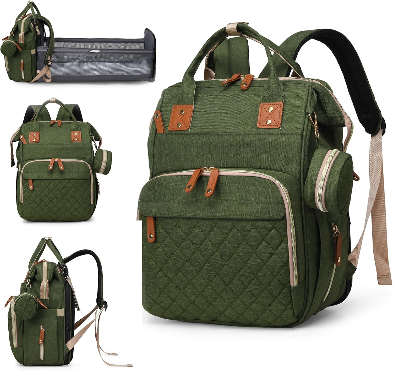 Luiertas met verschoonstation | 3-in-1 waterdichte rugzak met opvouwbaar kussen roze