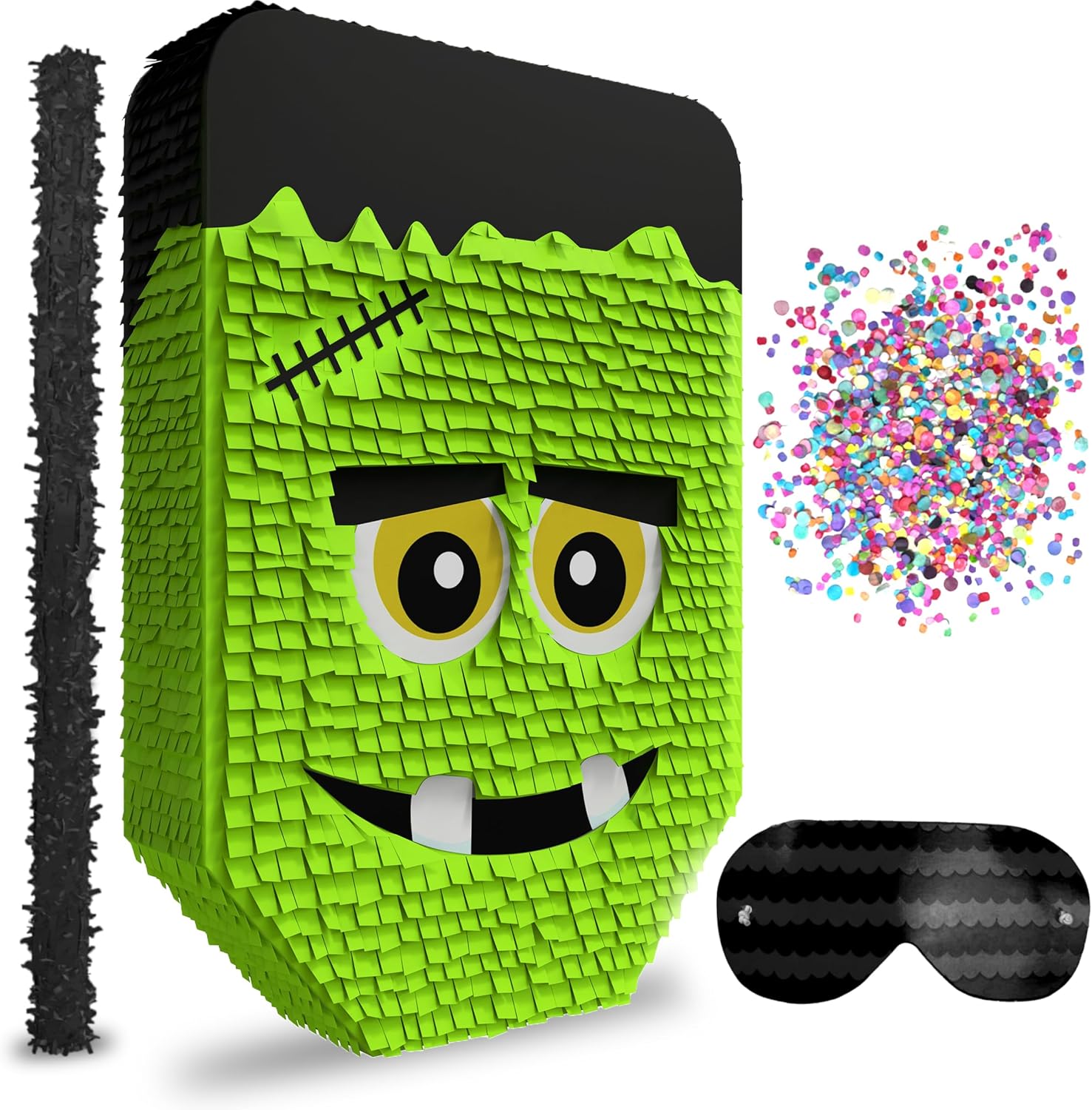 Frankenstein Piñata Set voor Halloween Feestjes - Complete 3-delige Bundel met Stok en Blinddoek voor Kinderen en Volwassenen - Griezelige Decoratie en Spel