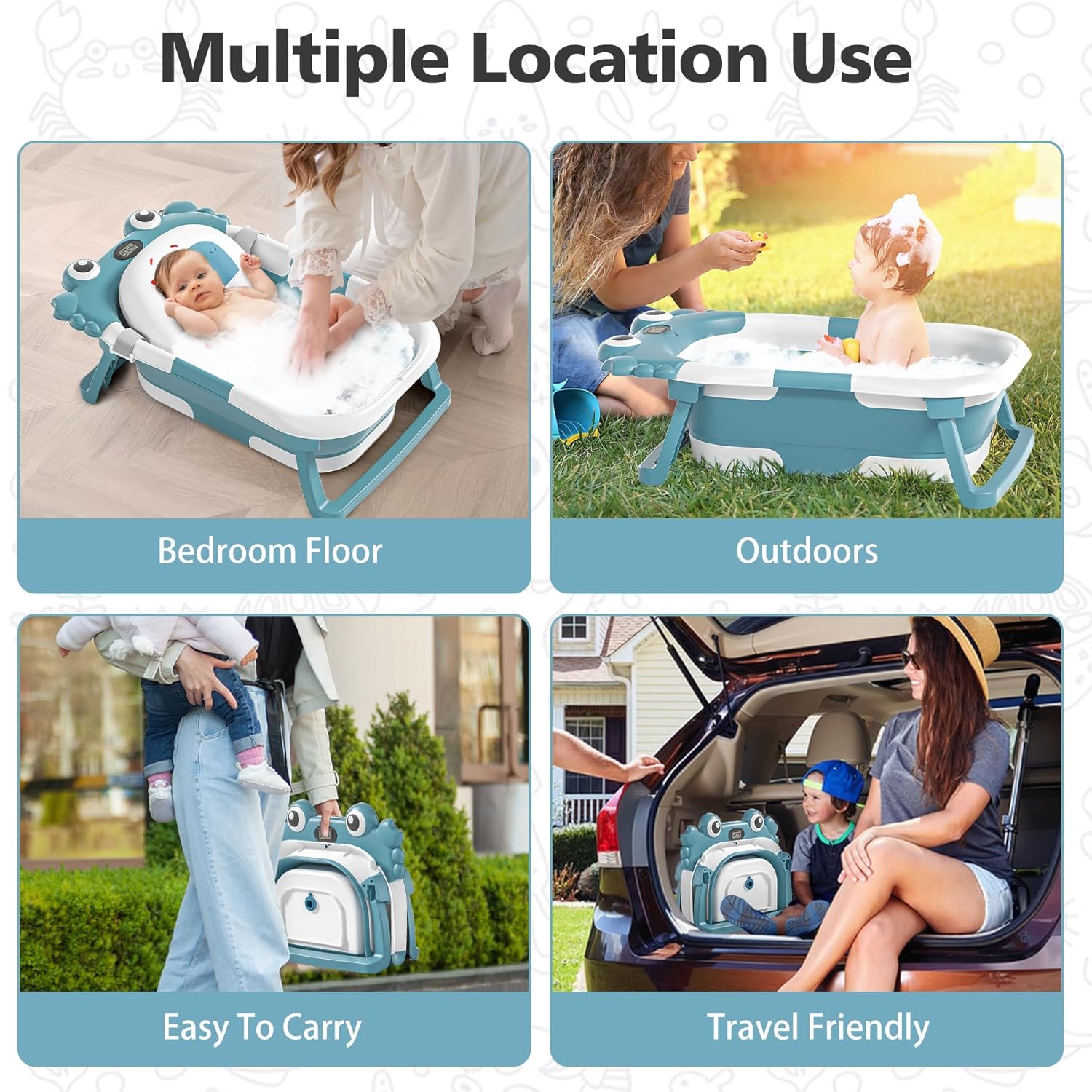 Inklapbaar babybad met thermometer | draagbaar opvouwbaar reisbad 0-36 maanden