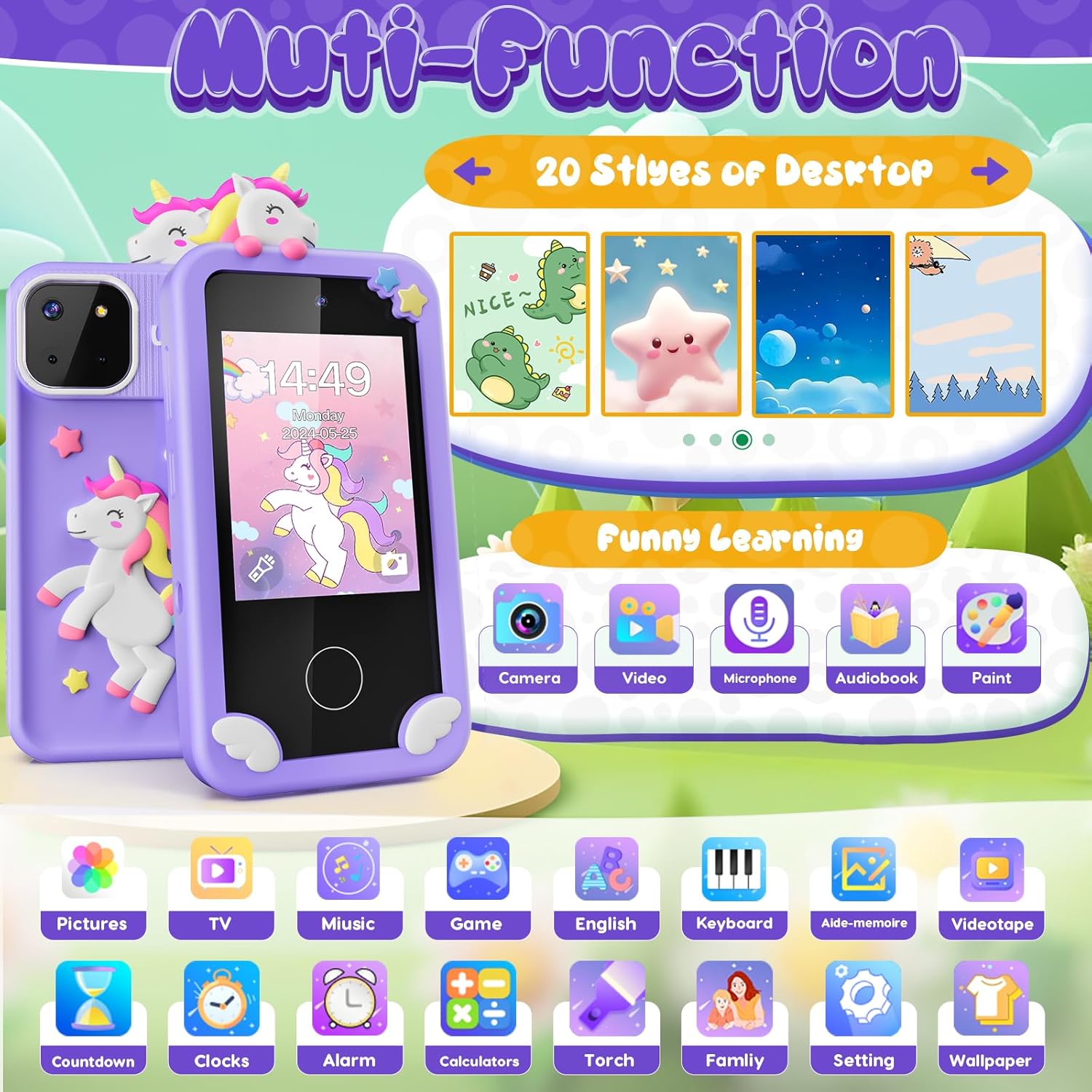 Kids Speelgoed Telefoon | Educatieve Mobiele Telefoon voor Jongens 3-9 Jaar | 16 Leerspellen | Camera & Muziekspeler | Kerstcadeau