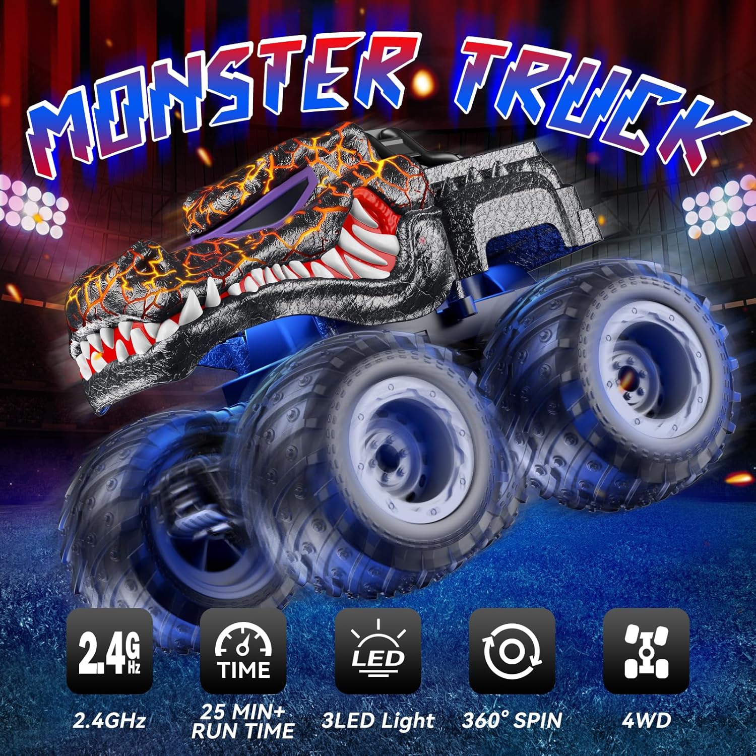 RC Auto Monstertruck 2.4GHz – Speelgoed met Licht & Spray, Cadeau 3-8 jr