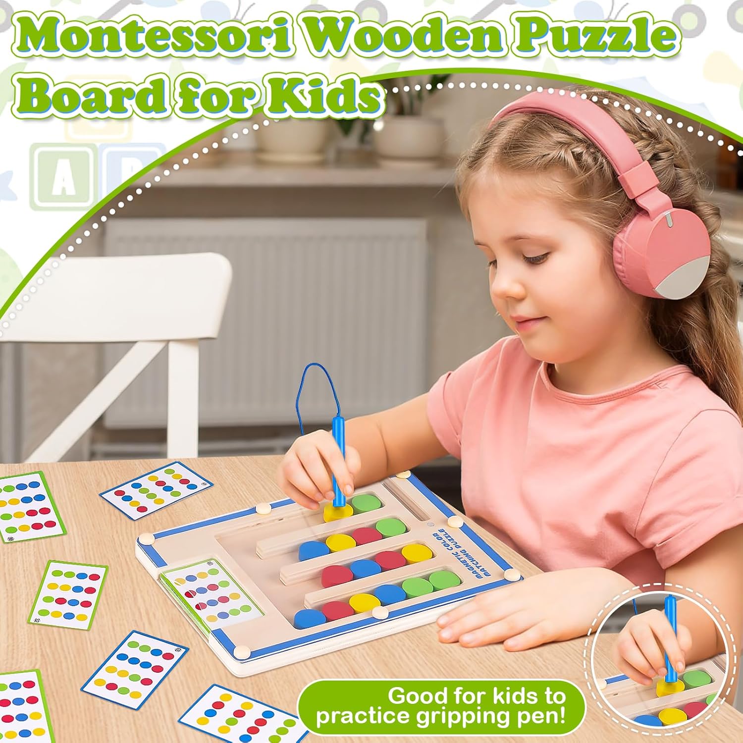 Montessori Magneet Houten Speelgoed voor Kinderen | Puzzel Labyrint Spel Educatief Activiteitenspeelgoed voor 3, 4, 5, 6, 7 Jaar Oud