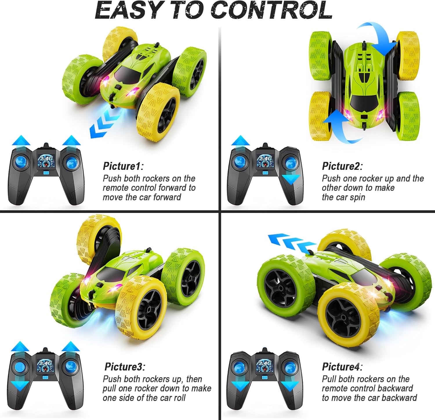 RC Auto 4WD Stuntauto | Afstandsbediening Auto met LED & 360° Flips | USB-C Oplaadbare Baterijen | Cadeau 6-12 Jaar