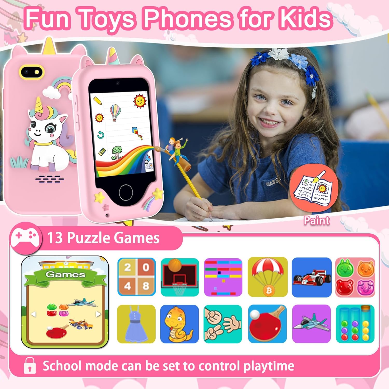 Kinder smartphone speelgoed | Touchscreen leerspel telefoon met dual camera