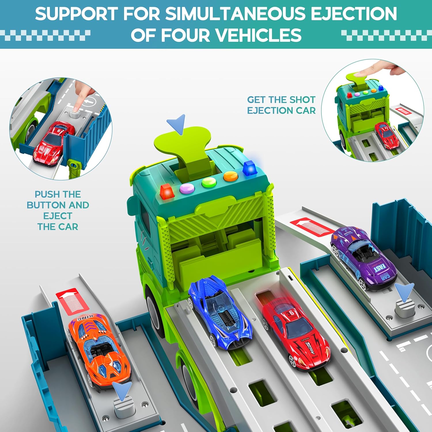 3-Laags Racebaan Truck | 8 Mini Auto’s + Vrachtwagen | Opvouwbaar Speelset | 3–6 Jaar