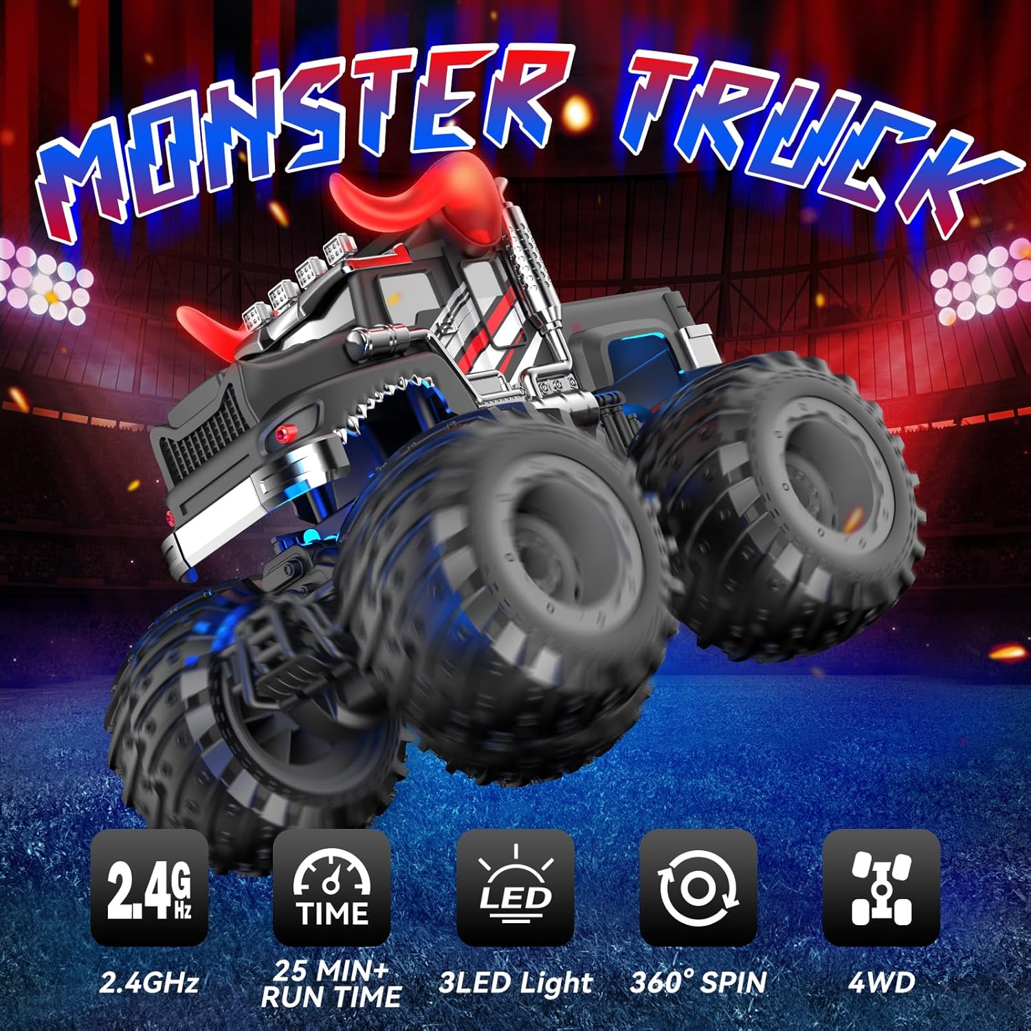 RC Auto Monstertruck 2.4GHz – Speelgoed met Licht & Spray, Cadeau 3-8 jr