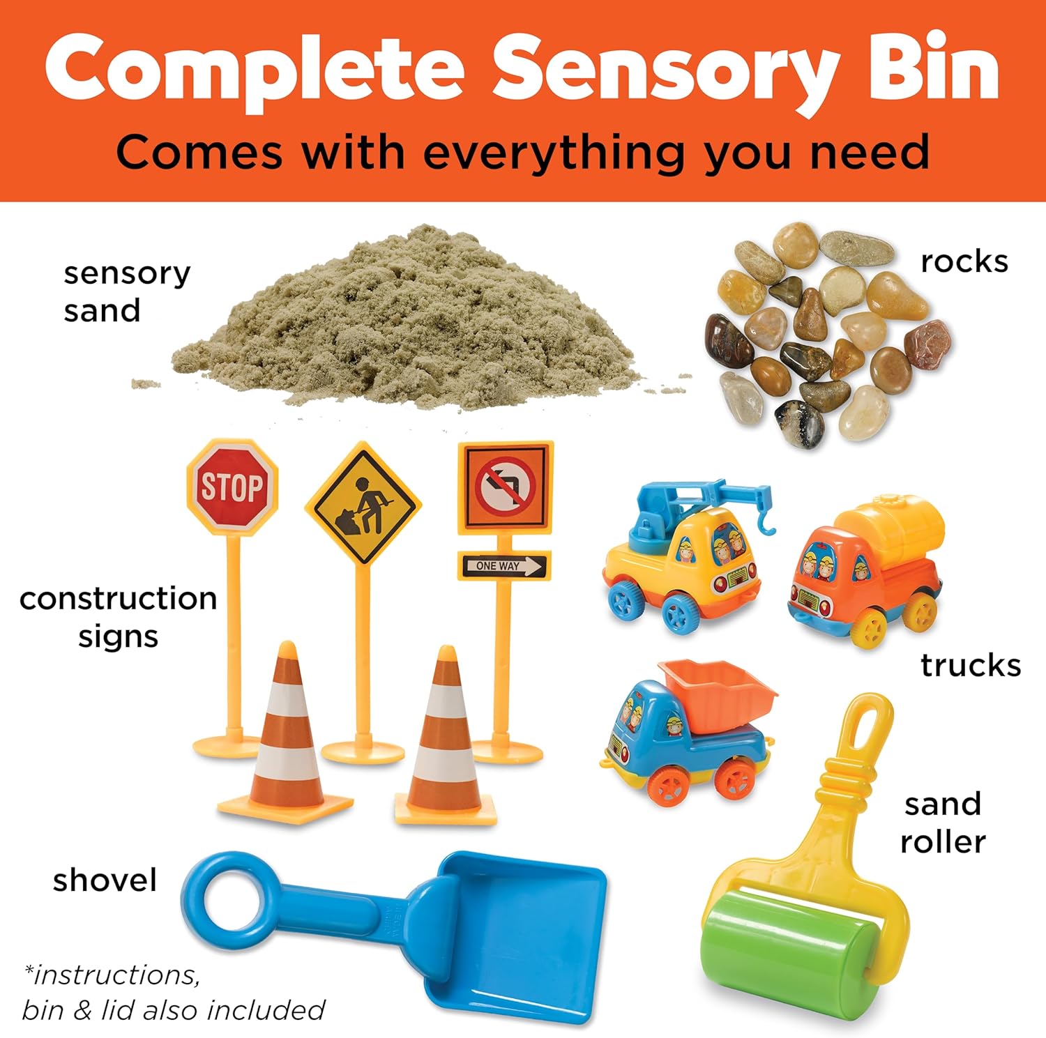 Sensory Bin Construction Zone Speelset | Graafmachine Speelgoed voor 3-5 Jaar Oud | Educatief Buitenspeelgoed en Activiteiten voor Kinderen