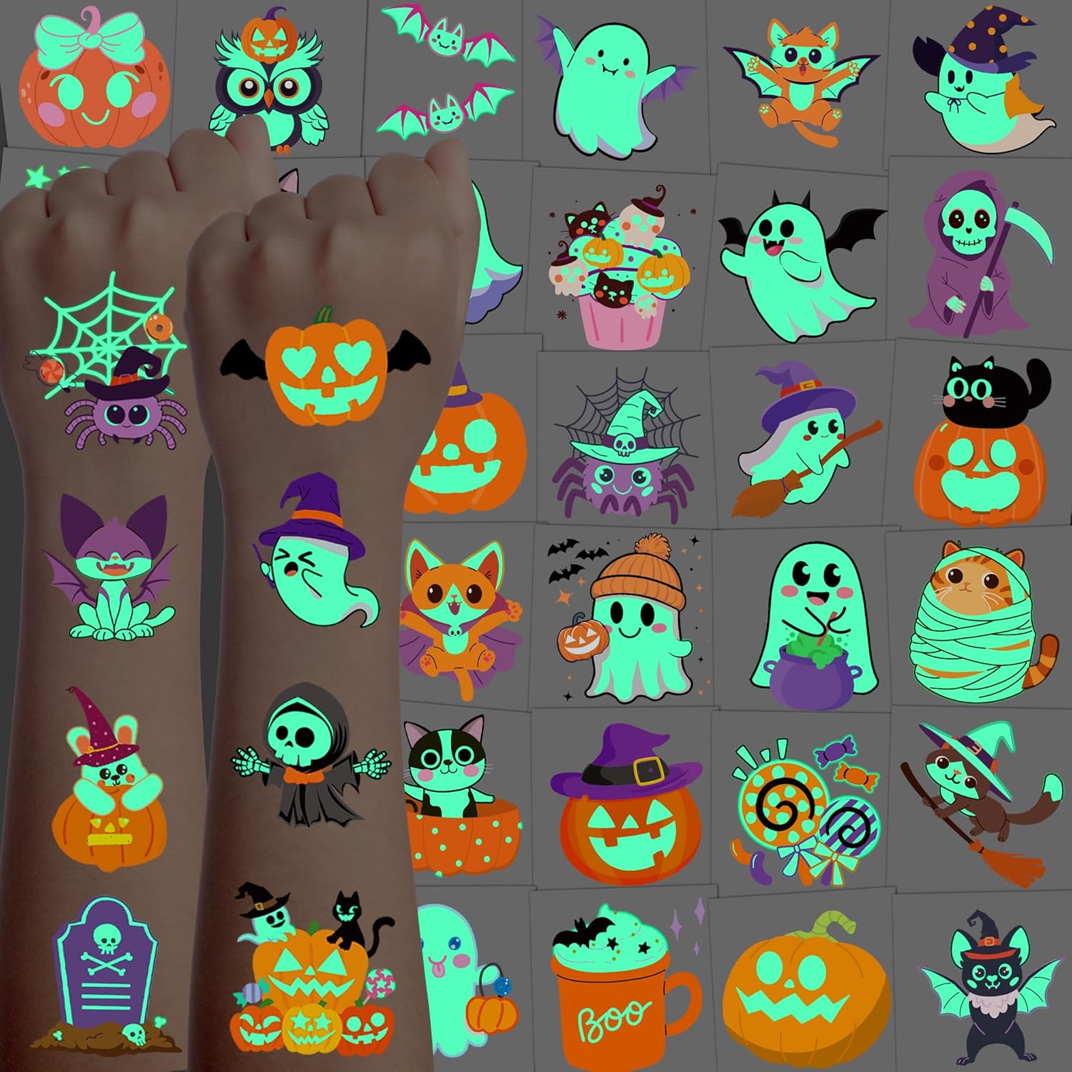 216 stuks Halloween tattoos kinderen | Glow in the dark tijdelijke tattoos