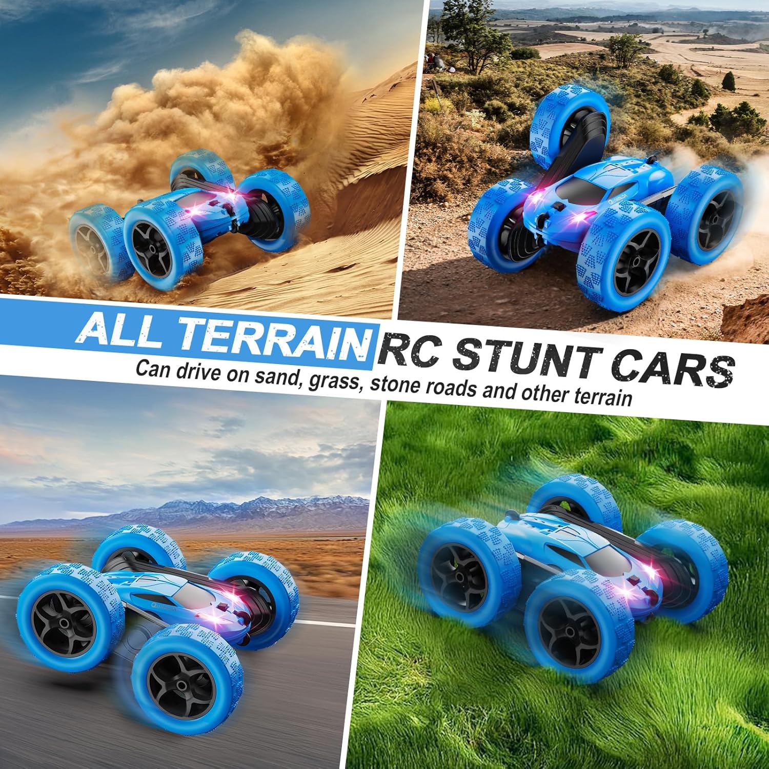 RC Auto 4WD Stuntauto | Afstandsbediening Auto met LED & 360° Flips | USB-C Oplaadbare Baterijen | Cadeau 6-12 Jaar
