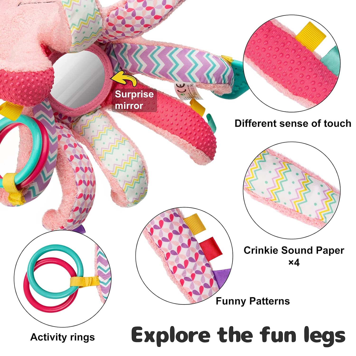 Pluche Musicale Rups voor Baby's | Multi-Sensorisch Activiteit Speelgoed met Kraakgeluiden, Rammelaar en Texturen - Speelmat voor 0-3-6-12 Maanden