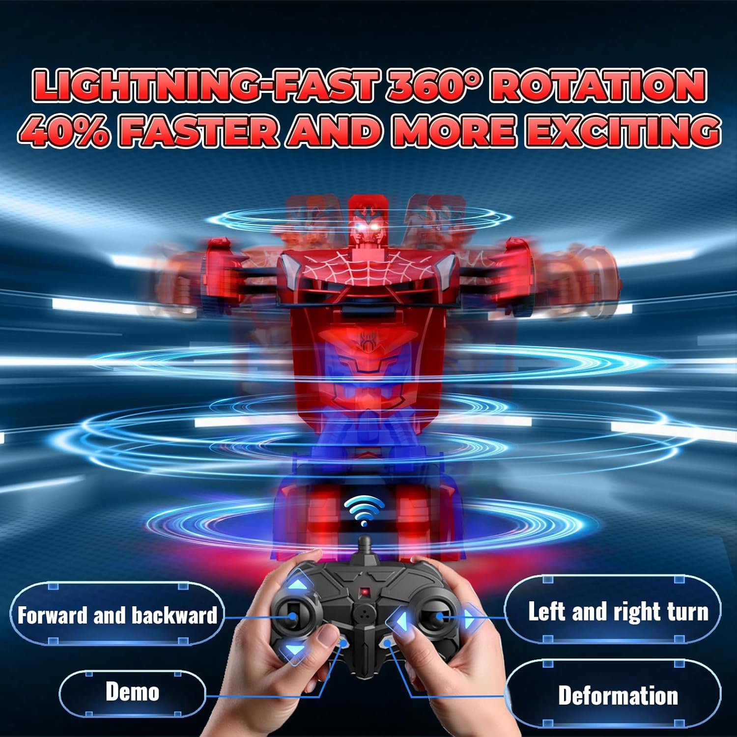 Spider Transform RC Auto | Robot Auto met Lichten, 360° Rotatie, Cadeau Jongens 3-12 Jaar