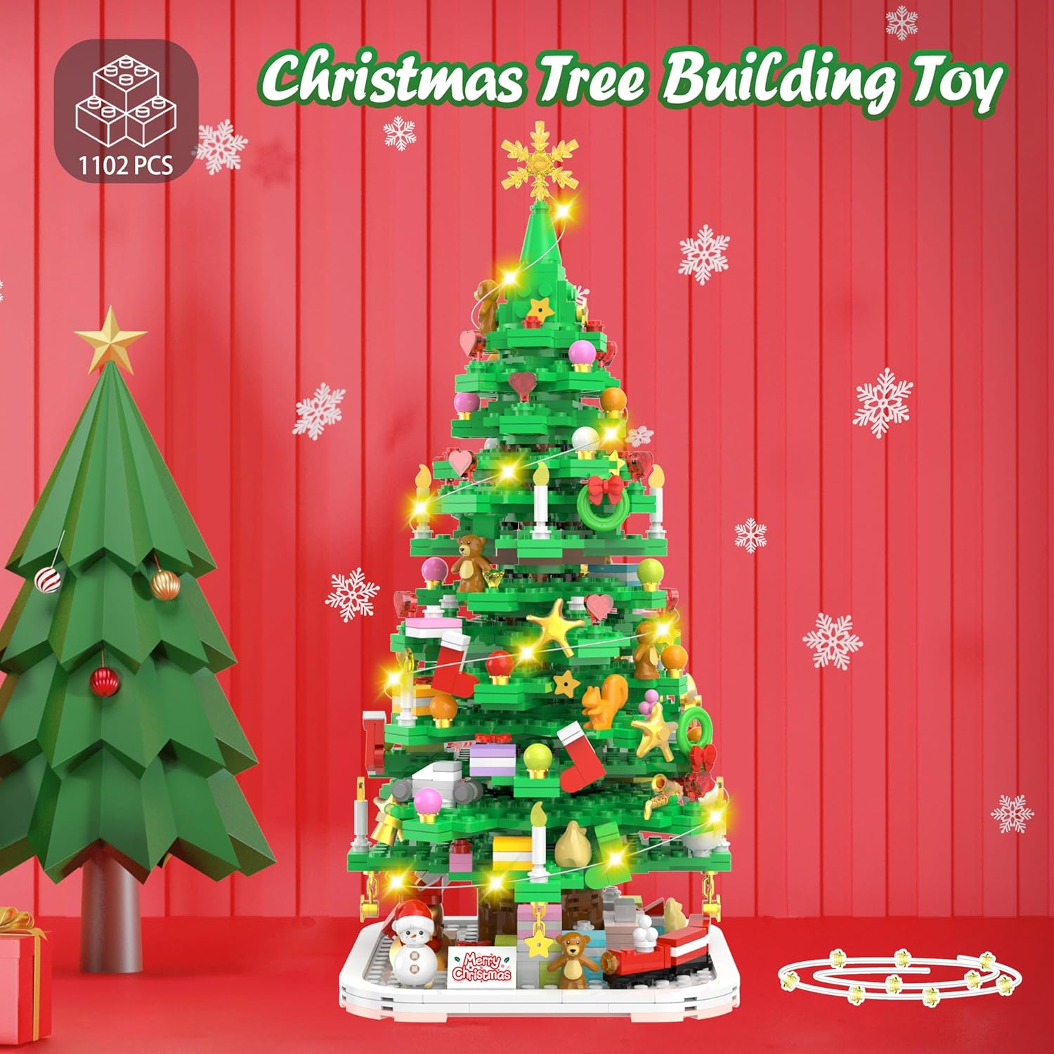 1102 Stuks Mini Bouwblokken | Kerstboom Bouwset voor Kinderen en Volwassenen