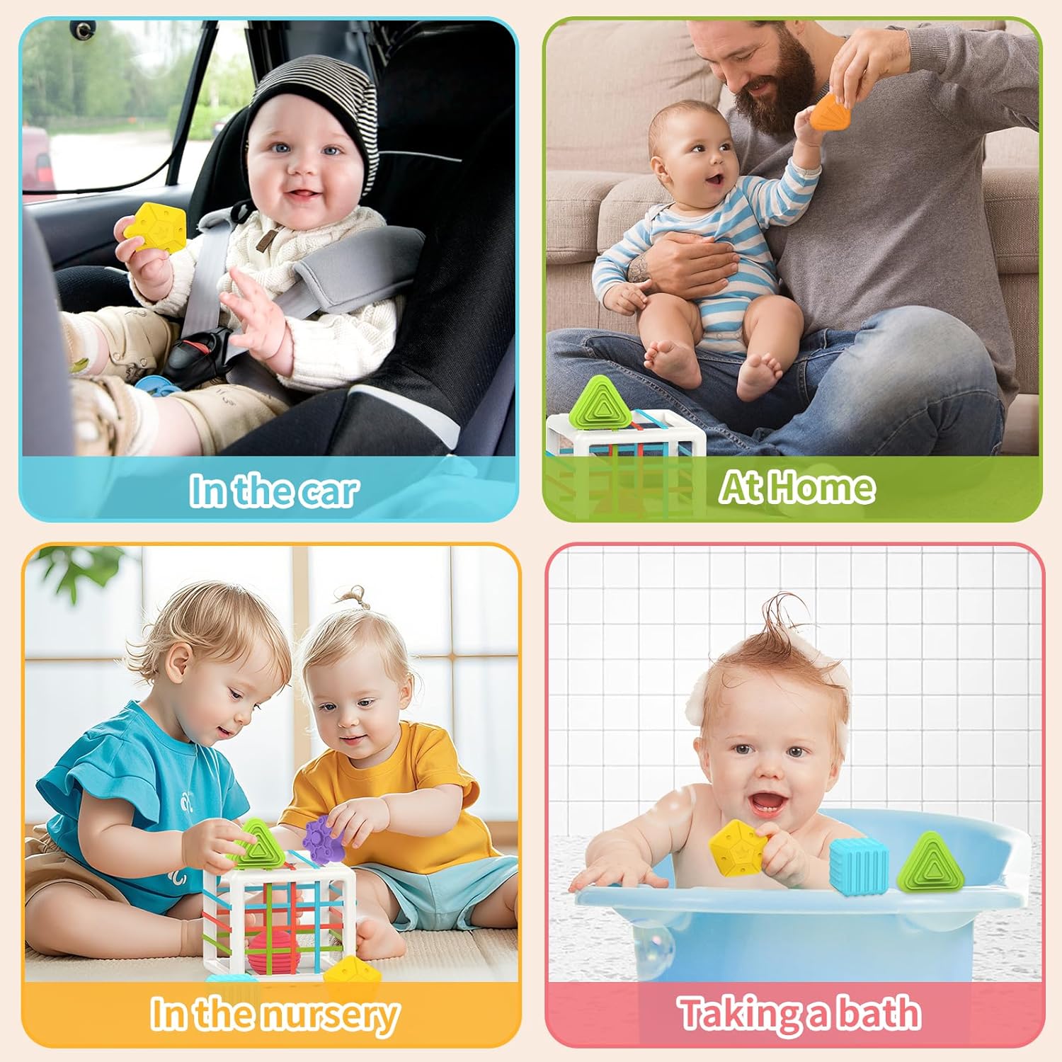 Montessori Sorteerbox voor Baby's van 1 Jaar - Sensorisch Speelgoed met Elastische Banden voor Jongens en Meisjes - Educatieve Vormenstoof als Verjaardagscadeau