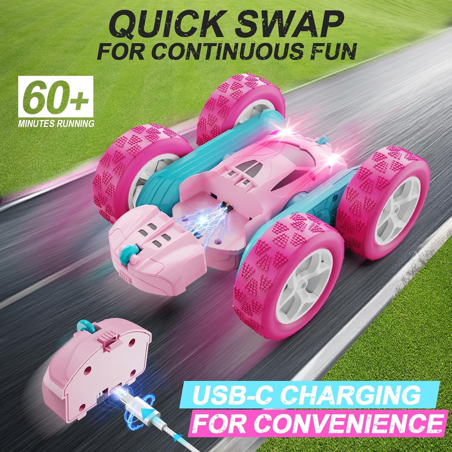 RC Auto 4WD Stuntauto | Afstandsbediening Auto met LED & 360° Flips | USB-C Oplaadbare Baterijen | Cadeau 6-12 Jaar