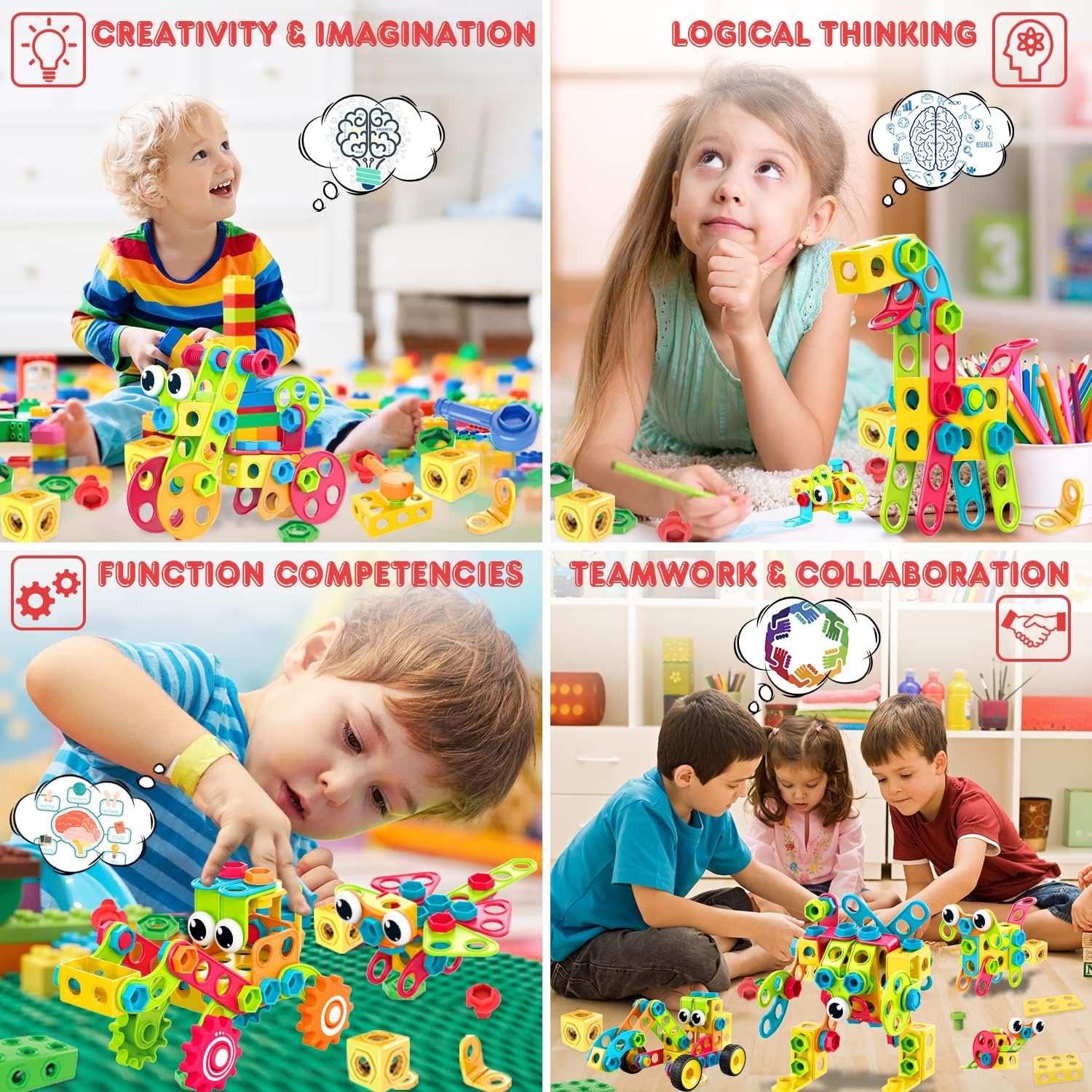 195 Stuks Educatief STEM Speelgoed | Bouwblokken voor Kinderen 3-10 Jaar | Creatieve Activiteiten, Opruimbak, Educatieve Speelset voor Jongens en Meisjes